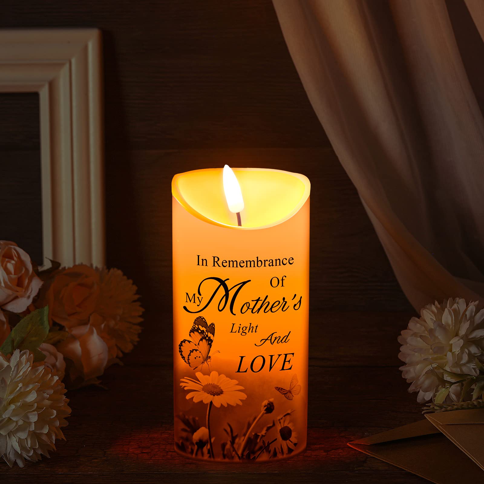 Gerrii Sympathy Gifts for Loss of Mother LED Flameless Candles 3 x 6 Inch Memorial Candles in Remembrance of My Mother Loss Love