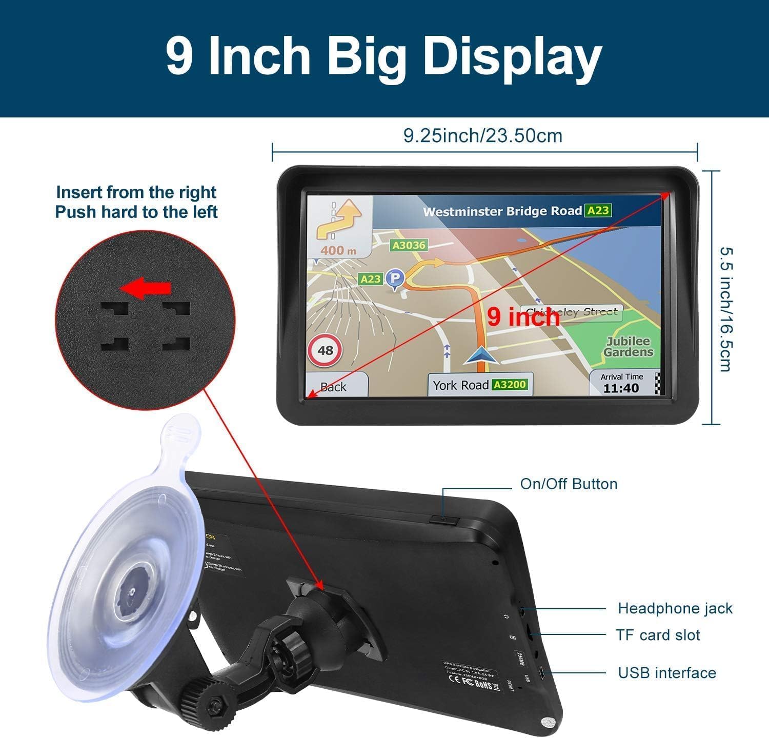 Gps Navigator For Car, Latest 2024 Map 9 Inch Hd Display 16Gb 256Mb Satellite Navigation With Sun Visor,Smart Real Voice Gps Gui