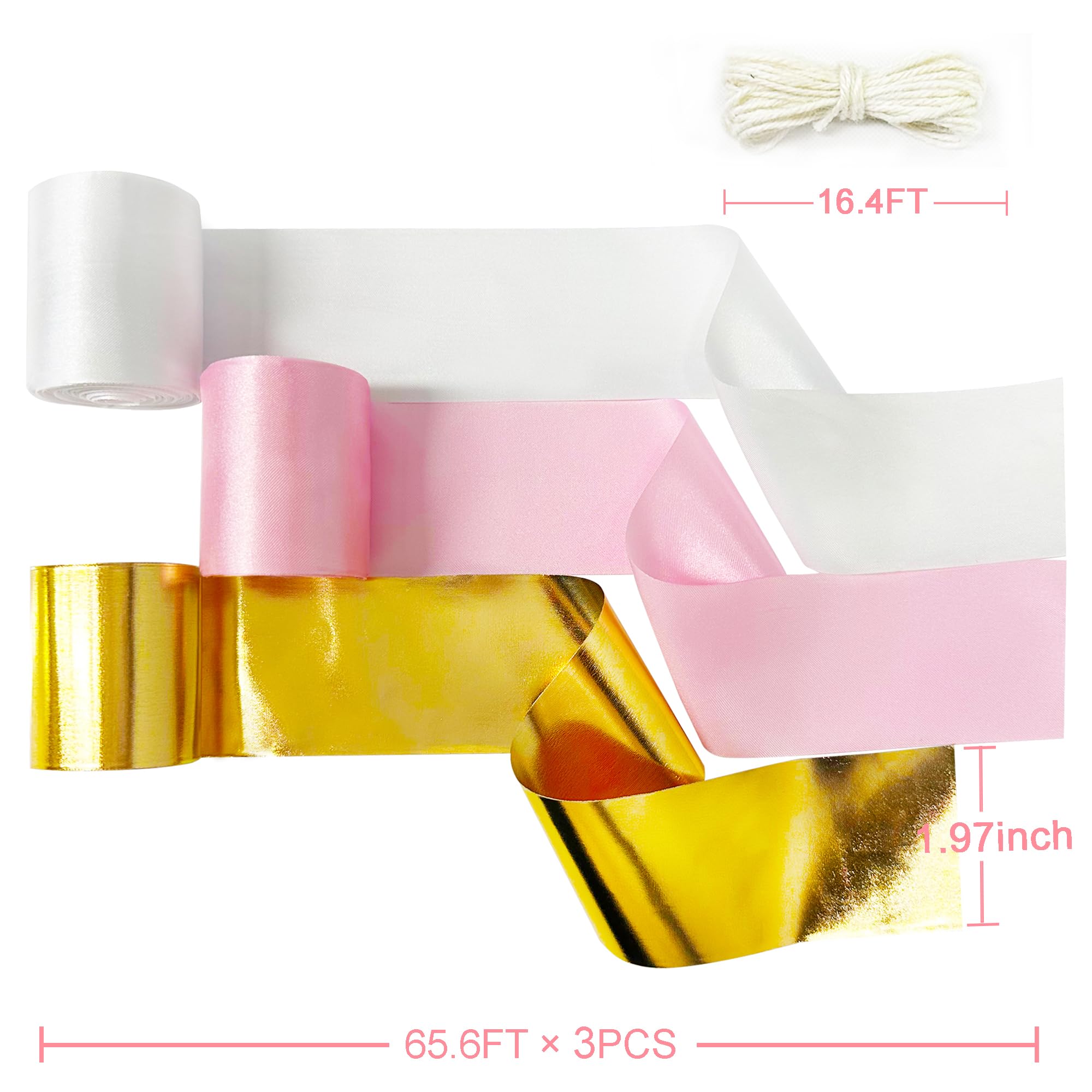 Gold Pink And White Party Decoration Streamer Backdrop 197 Ft  1.97'' Wide Satin Ribbon Fringe Hanging Garland For Birthday Baby