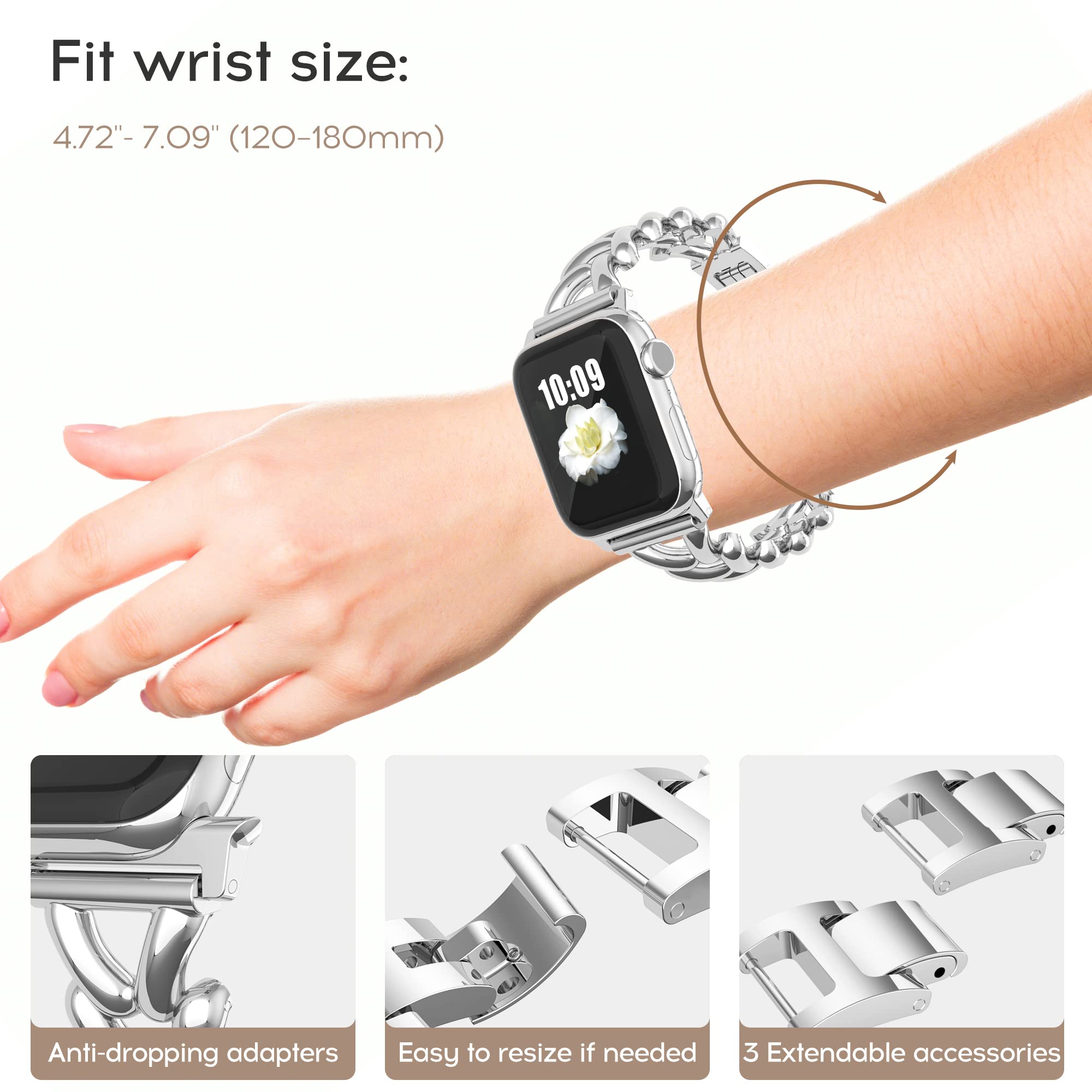 Yncamoo Slim Band Compatible With Apple Watch 38Mm 40Mm 41Mm 42Mm 44Mm 45Mm Se Series 9 8 7 6 5 4 3 2 1, Women Adjustable Replac