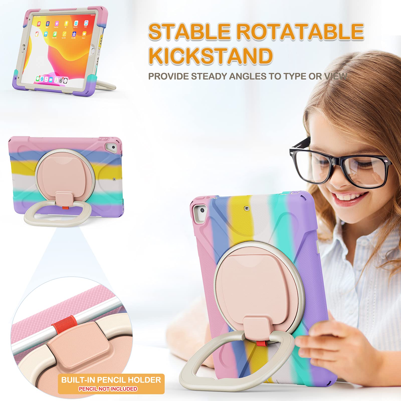 Braecn Kids Case For 9.7    Ipad 6Th/5Th Generation/Ipad Air 2 Heavy Duty Silicone Cover With Stable Kickstand, Multi Functional