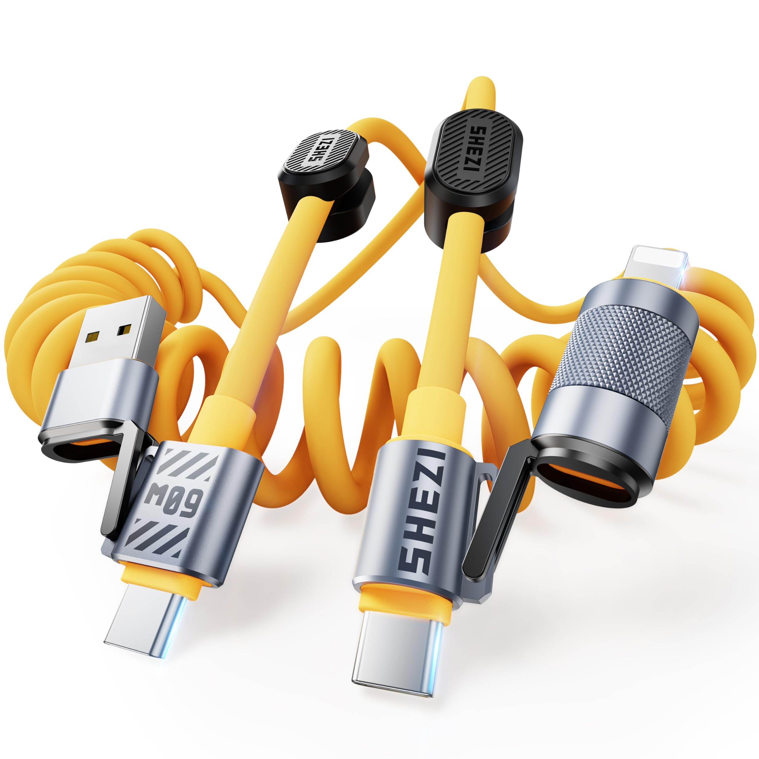 Vexipia 4 In 1 Coiled Usb C Cable For Car [60W Fast Charging] Usb C To Lightning Cable [Carplay&Android Auto] Charger Cord With
