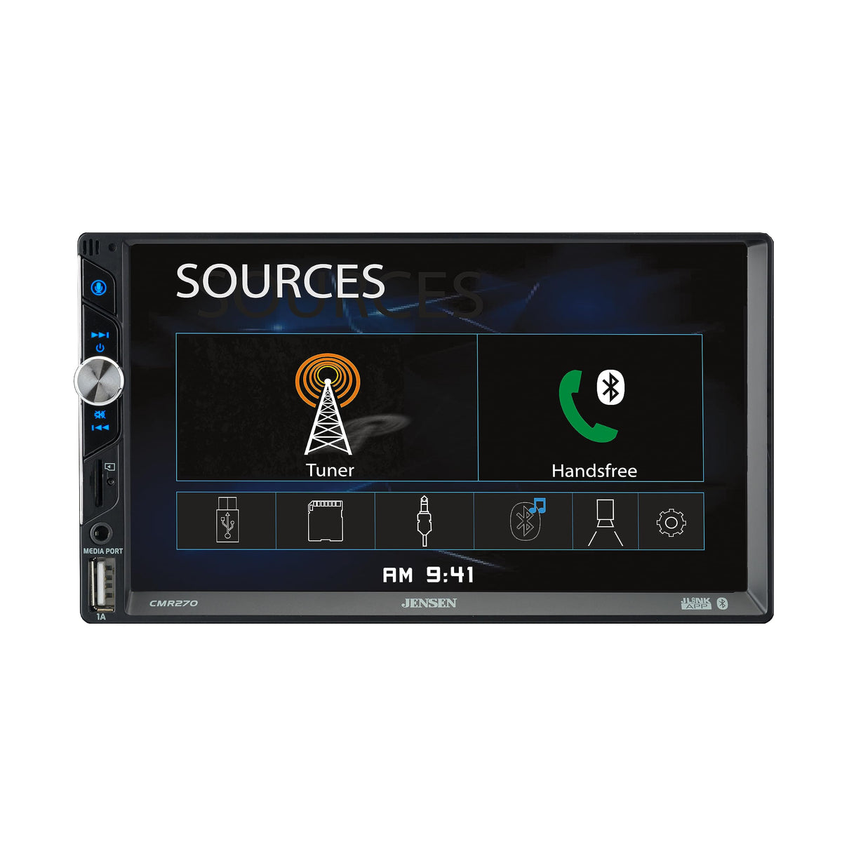 Jensen CMR270 7-inch LED Digital Media Touch Screen Double DIN Car Stereo Radio | Push to Talk Assistant | Backup Camera Input | Bluetooth | USB Fast Charging | microSD | No CD/DVD