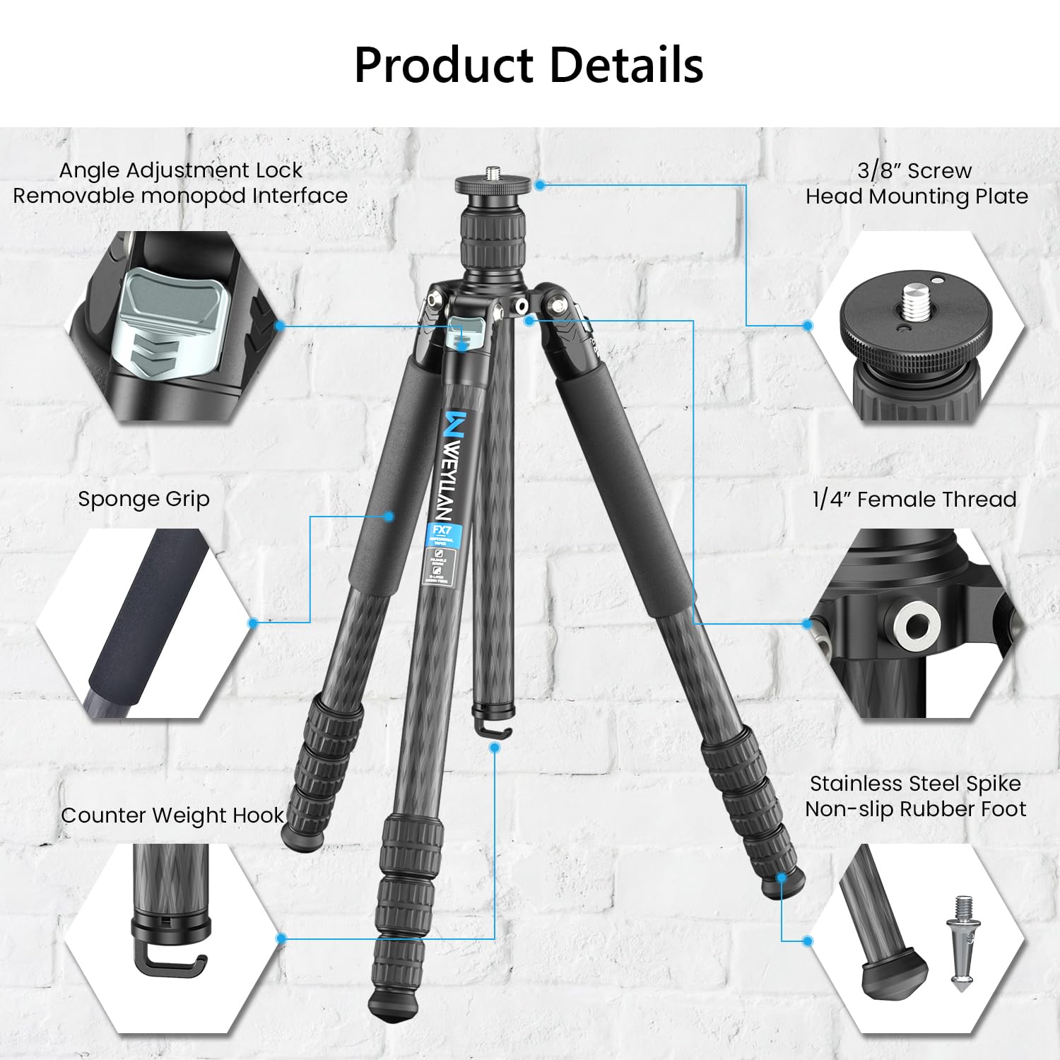 Professional Heavy Duty Carbon Fiber Tripod, Artcise 72.6'' Camera Tripod Monopod, 10 Layer Carbon Fibre Tube, 32.5Mm Leg With Panorama 44Mm Tripod Ball Head For Canon Sony Dslr Slr Digital Camcorder