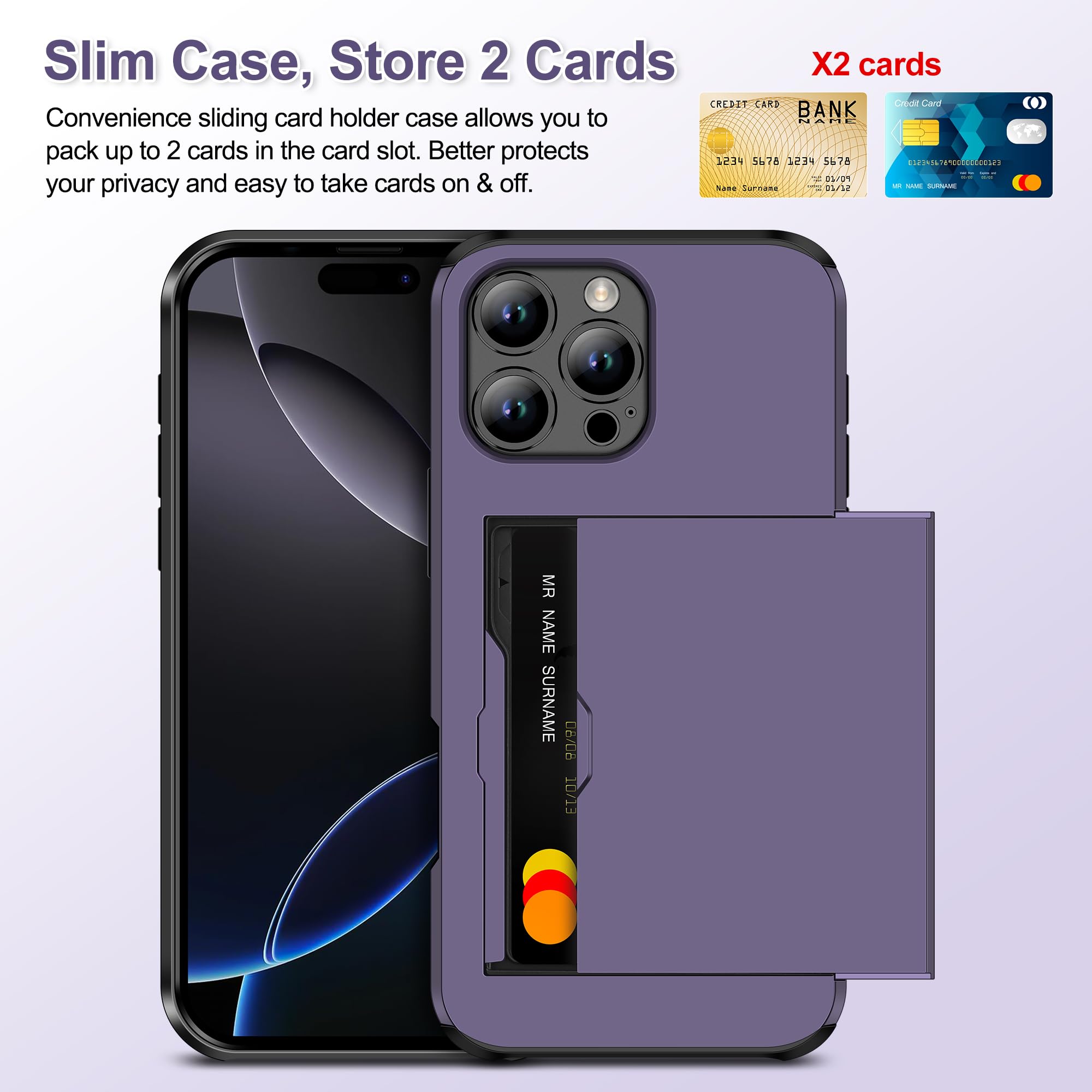 Samonpow For Iphone 16 Pro Case Wallet With Card Holder + 2 Screen Protector + 1 Camera Cover Full Body Heavy Duty Protective Du