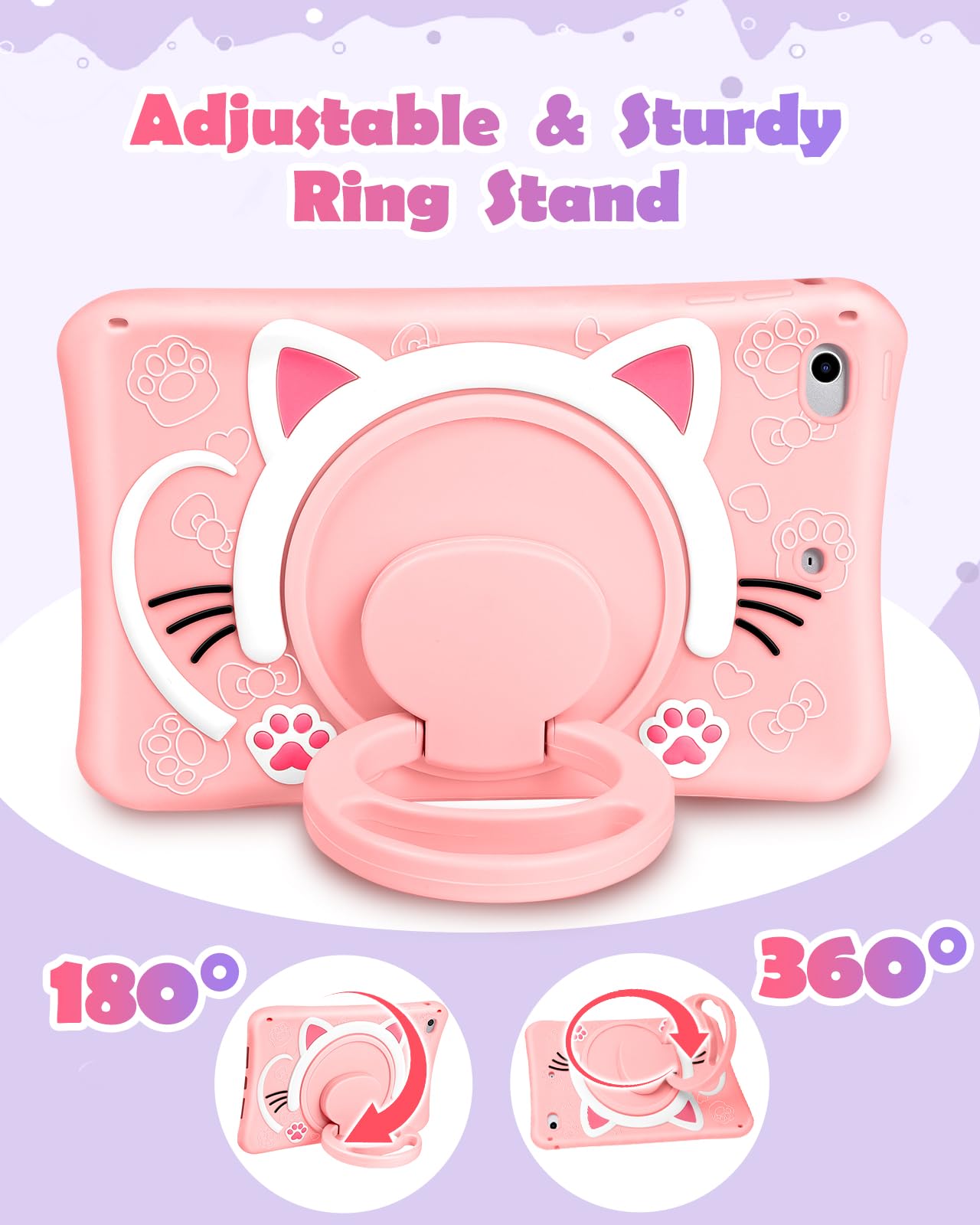 Wazzasoft For Ipad Mini 1/2/3 Case 7.9 Inch Girls Cute Cat Kawaii Cover Girly 3D Cartoon Women Kitten With Rotating Handle Stand