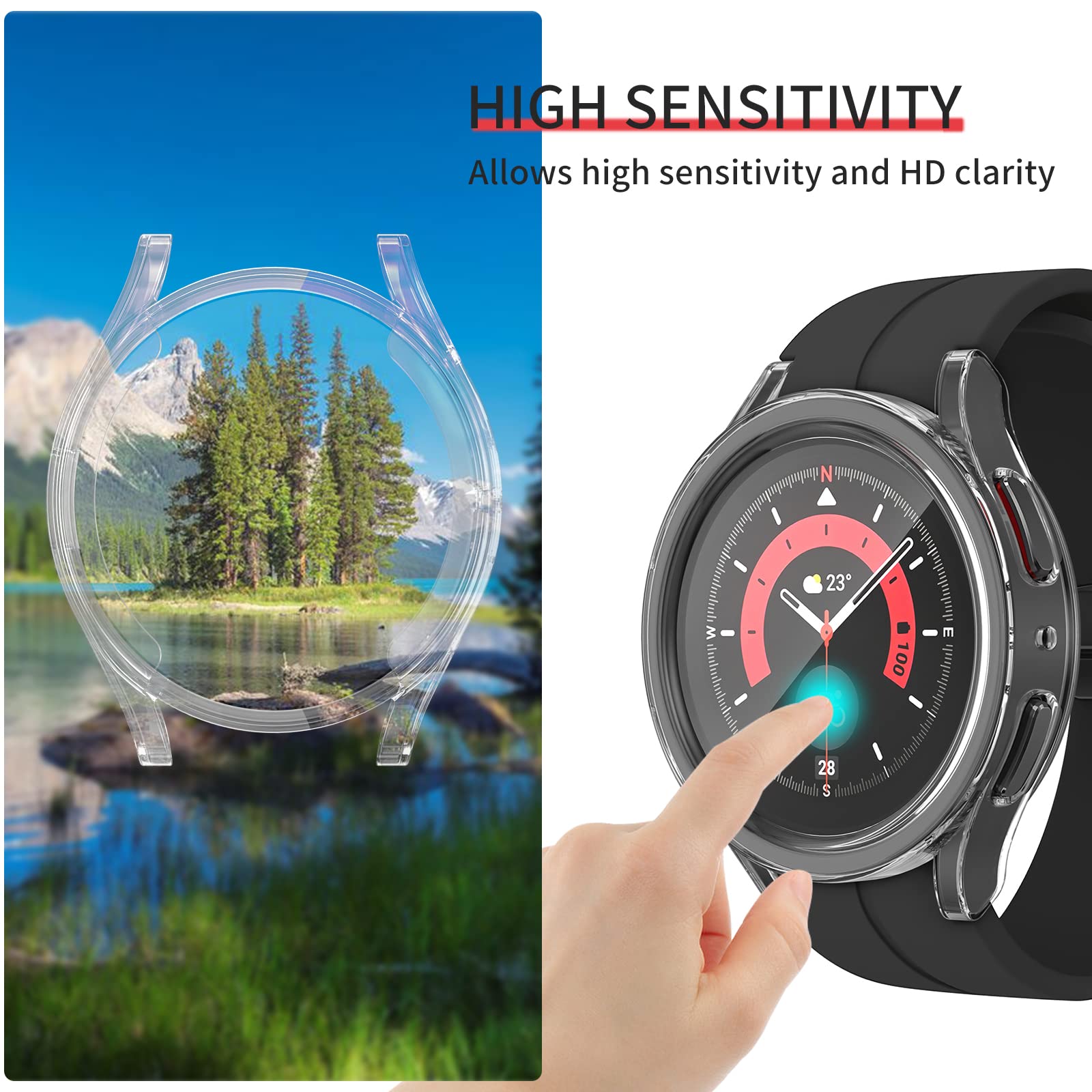 [5Pack] Richone Compatible With Galaxy Watch 5 Pro 45Mm Screen Protector Case, With Hd Screen Film, Full Protection Cover Soft T