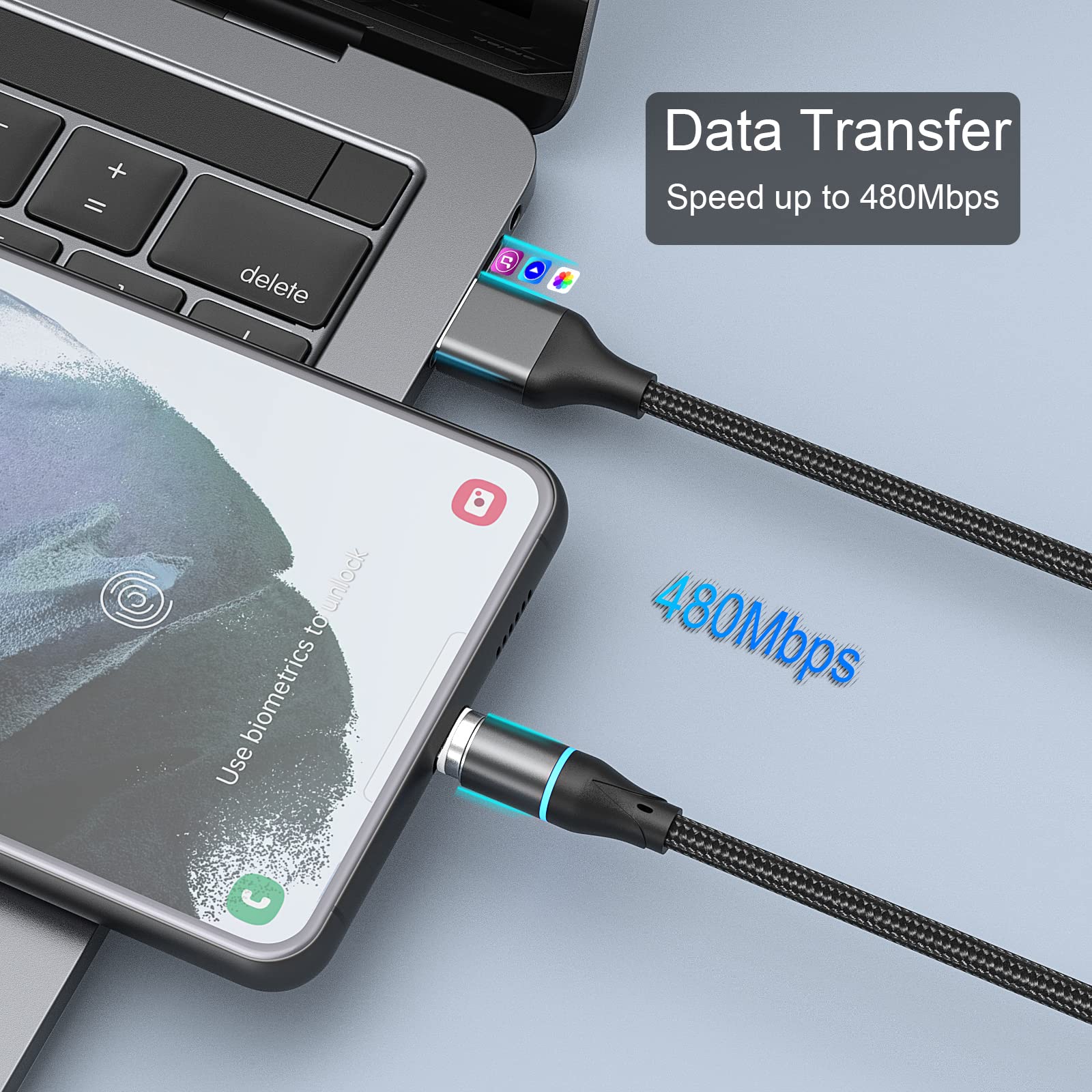 N. Netdot Magnetic Charging Cable,3In1 Gen12 (1Ft/3 Pack Black) 18W Fast Charging Magnetic Phone Charger And Data Transfer Charg