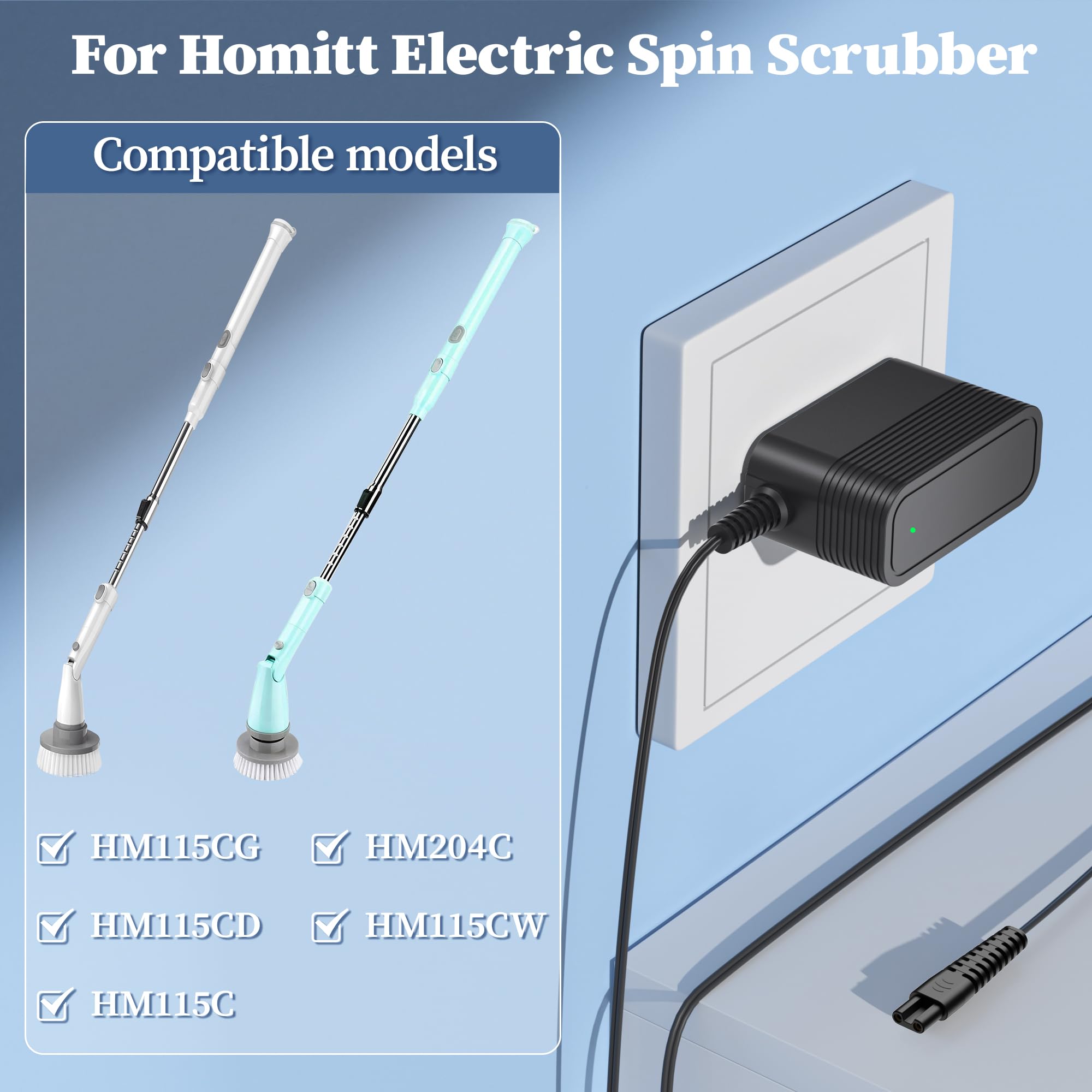 9V Adapter For Homitt Electric Spin Scrubber Charger Power Supply For Homitt Hm115C Hm115Cw Hm115Cd Hm115Cg Hm204C Power Cord 2
