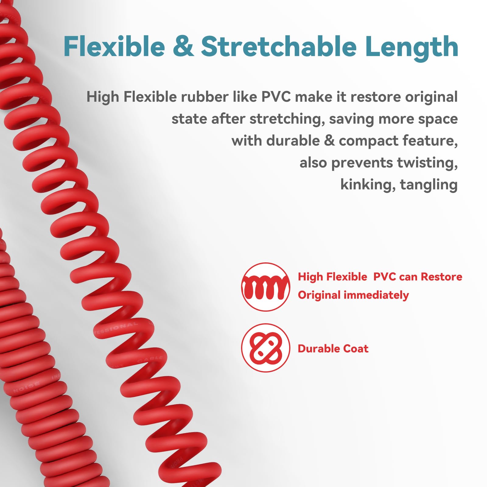 Augioth Curly Guitar Cable 30Ft, Coil Electric Instrument Guitar Bass Cord Amp Lead 1/4 Straight To Angled Red