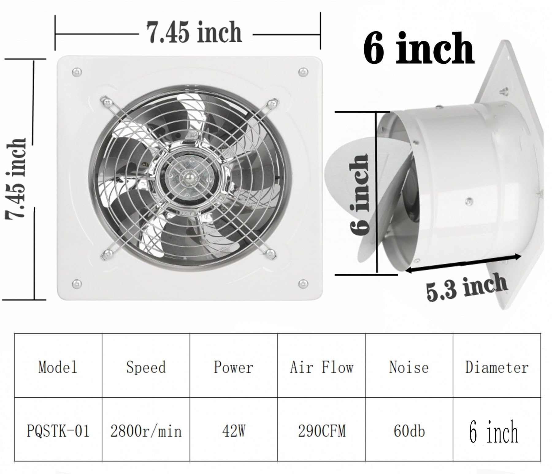 Aydomer 6 Inch Exhaust Fan 42W Through Wall Installation Ventilation Fan 110V Exhaust Smoke Fan Ventilation For Kitchen, Bathroo