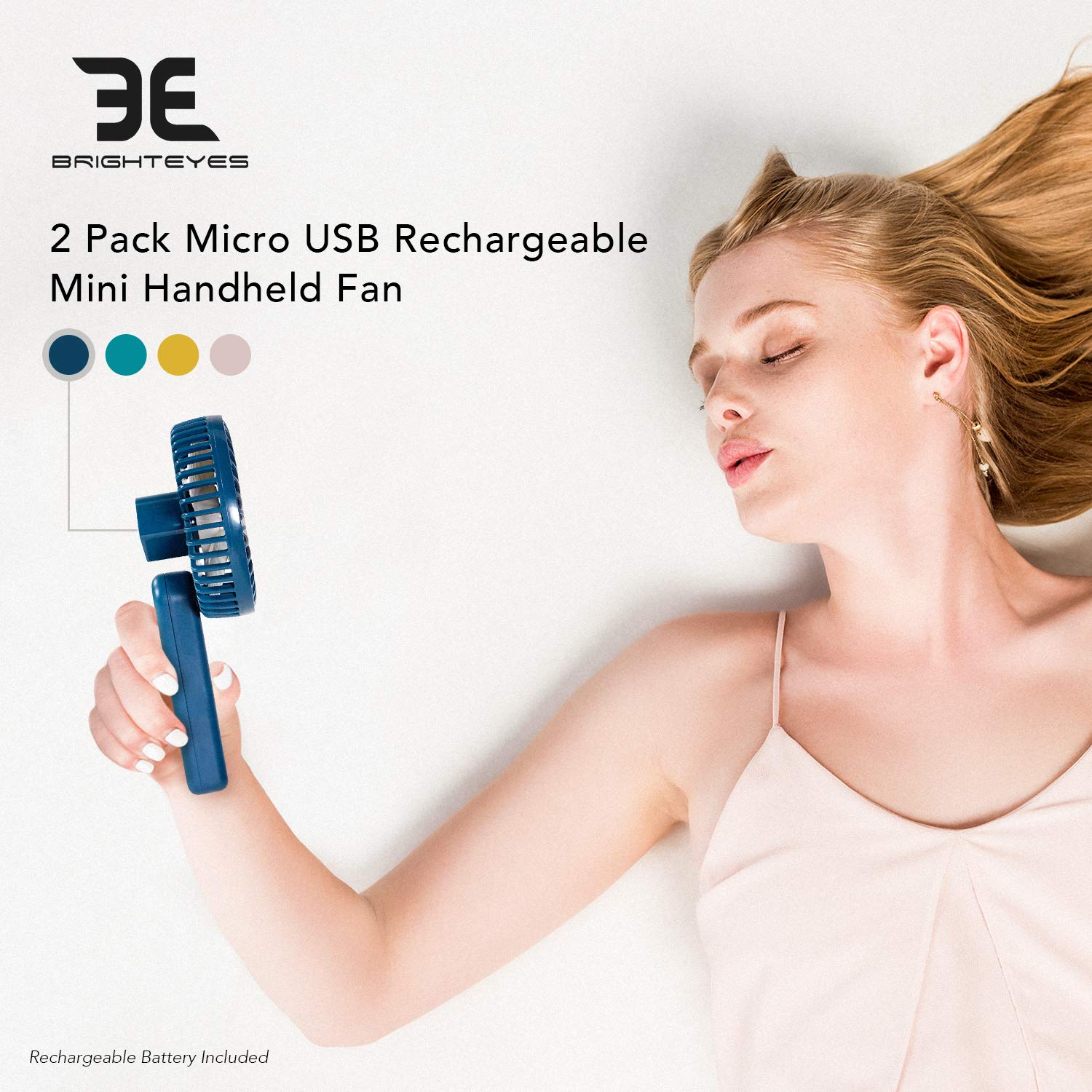 Bright Eyes | Handheld Fan With Pivoting Adjustable Handle | 2 Pack | Great For Hot Flashes | Micro Usb Rechargeable (Turquoise)