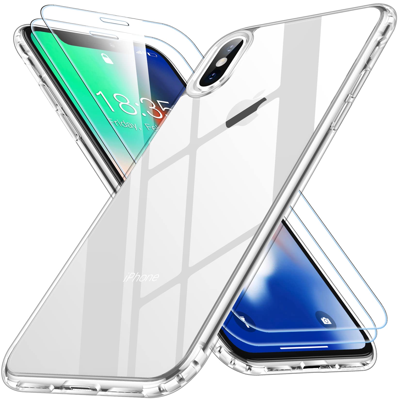 Spidercase For Iphone X Case/Iphone Xs Case, [Crystal Clear Not Yellowing] [Military Grade Drop Protection] [2 Pcs Tempered Glas