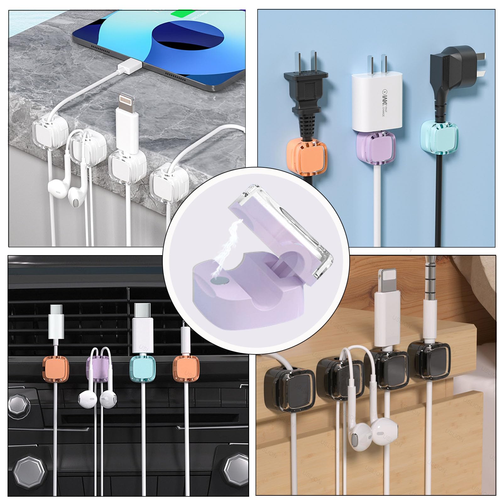 IFNOW Magnetic Cord Holder Cable Organizer Self Adhesive Silicone Purple 6 Pack