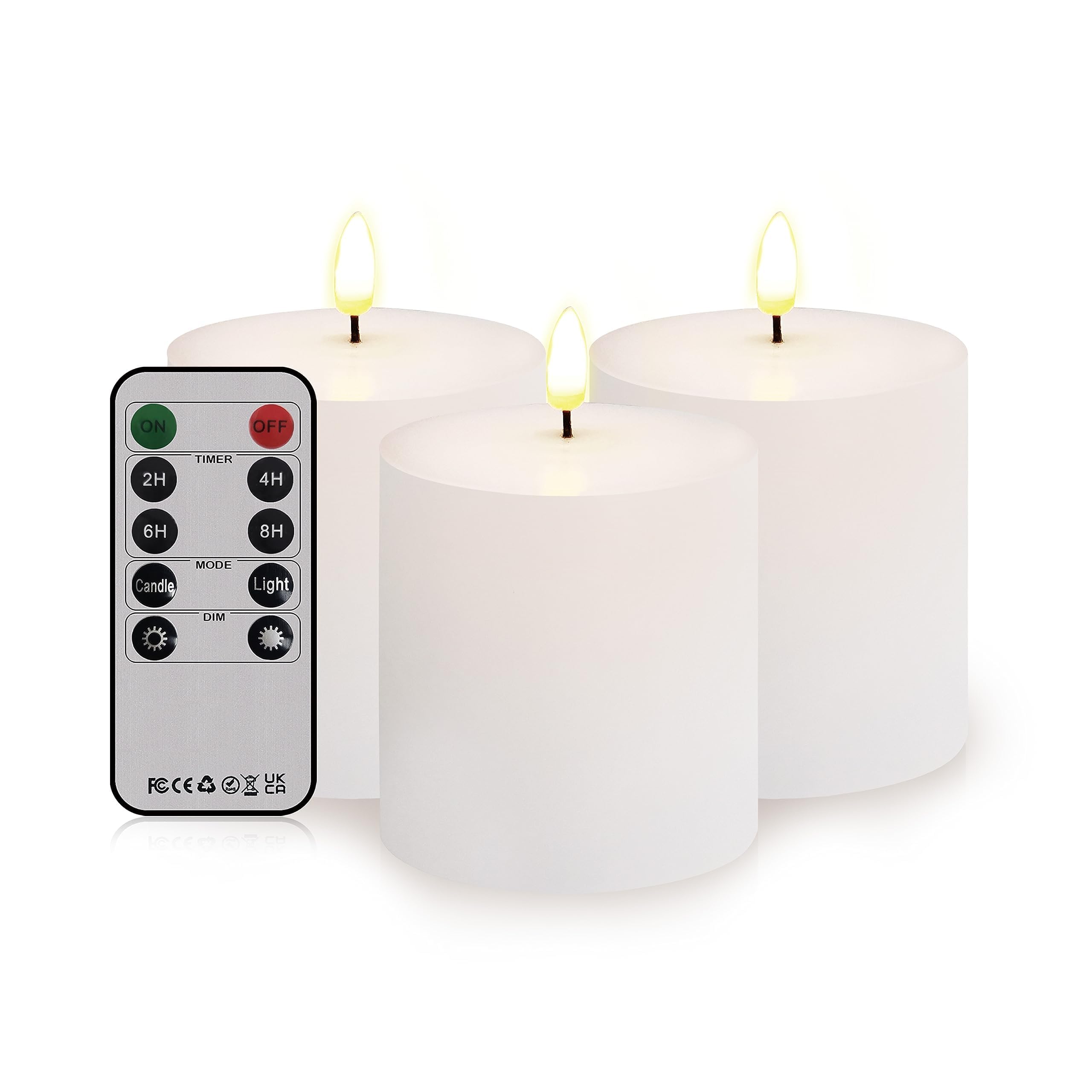 Bilymate White Wax Flameless Candles,Battery Operated Led Pillar Candles With Remote And Timer For Valentines Home Wedding Birth