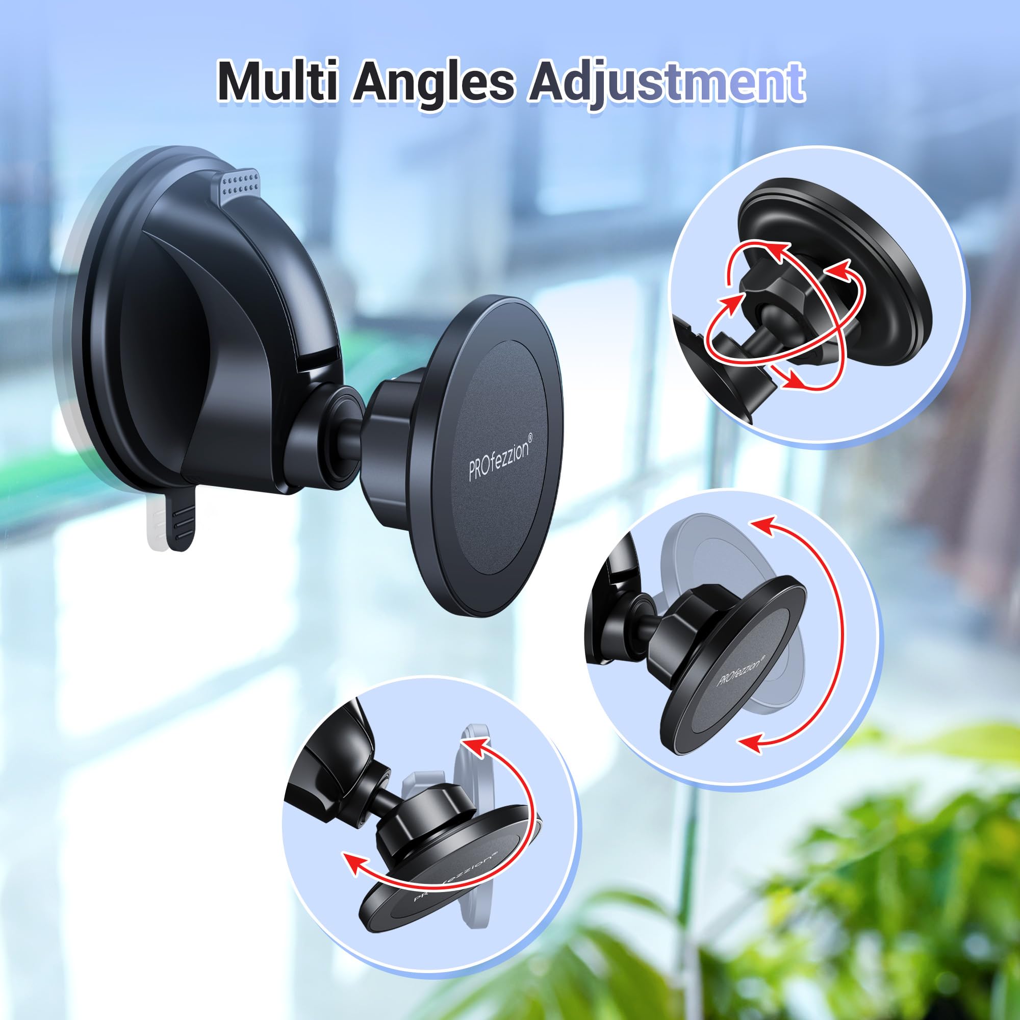 Profezzion Magnetic Shower Mirror Phone Holder Reusable Suction Cup Phone Mount Compatible With Iphone 16 15 14 13 12 & All Phon
