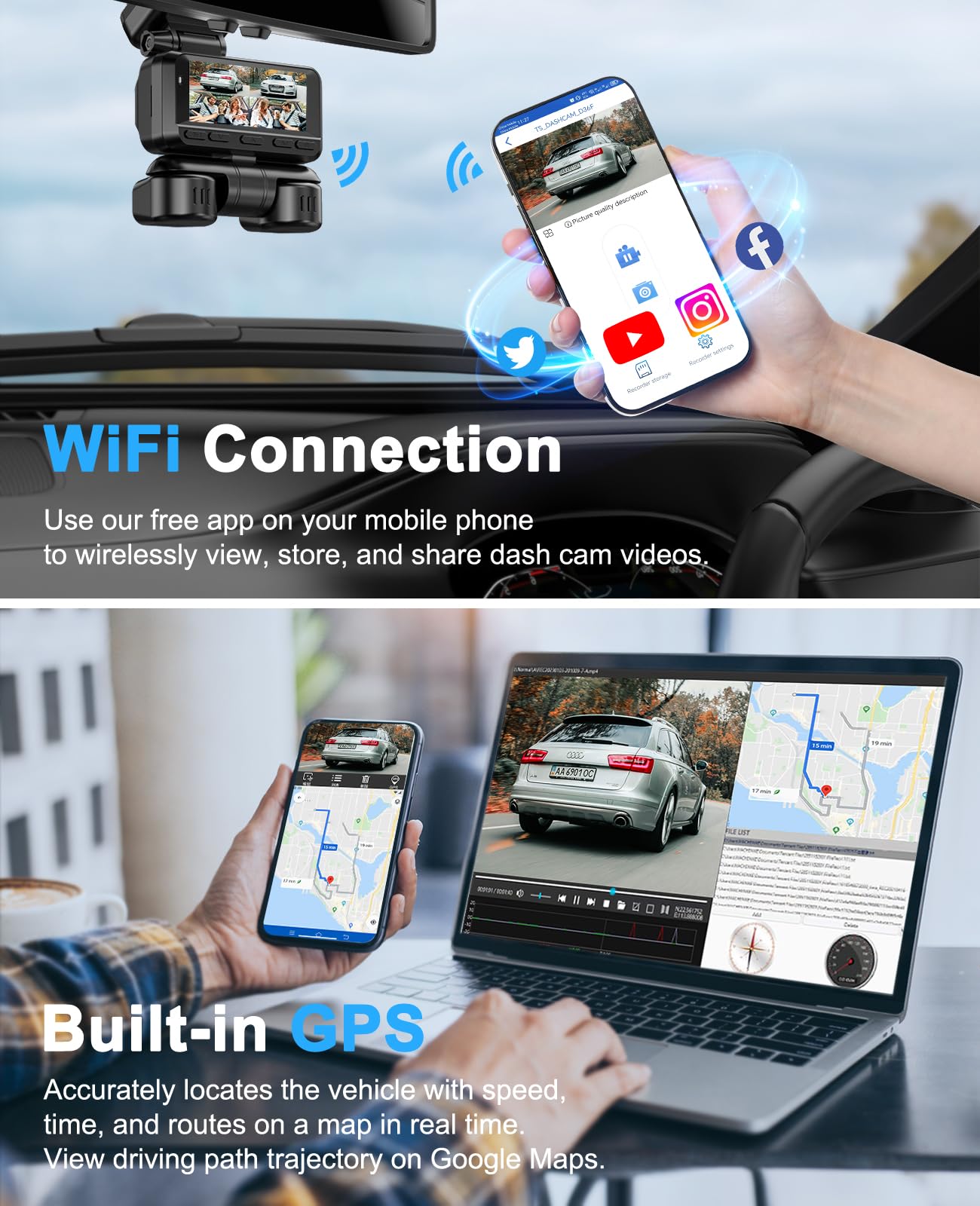 Dash Cam 4 Channel 360 Front Rear Inside Dashcam, 4K Full Hd Dashcam Car Camera, Free 128Gb Card, Built In Wi Fi Gps Dashcams, 3