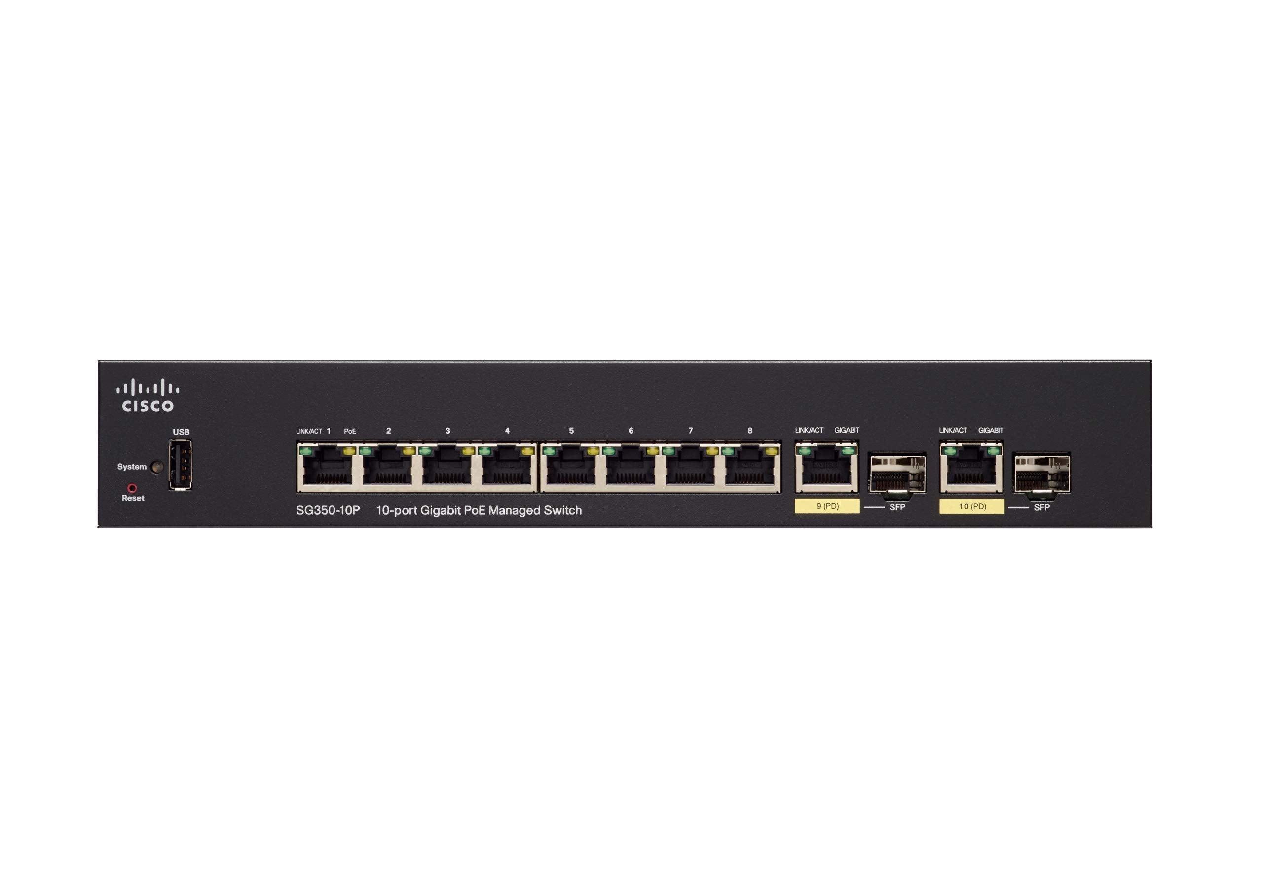 Cisco Sg350 10P Managed Switch With 10 Gigabit Ethernet (Gbe) Ports With 8 Gigabit Ethernet Rj45 Ports And 2 Gigabit Ethernet Co