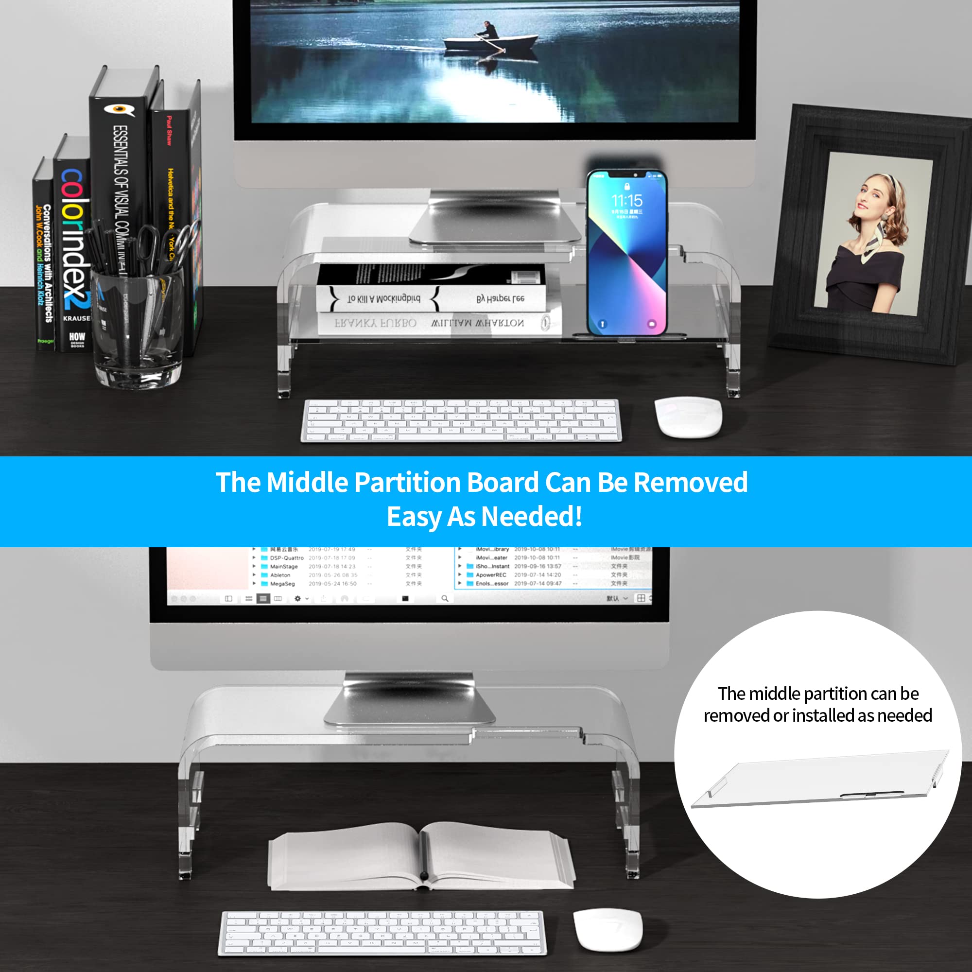 Beimu Acrylic Laptop Stand Acrylic Monitor Stand Riser Acrylic Computer Stand Laptop Riser With Storage Acrylic Desk Organizer A
