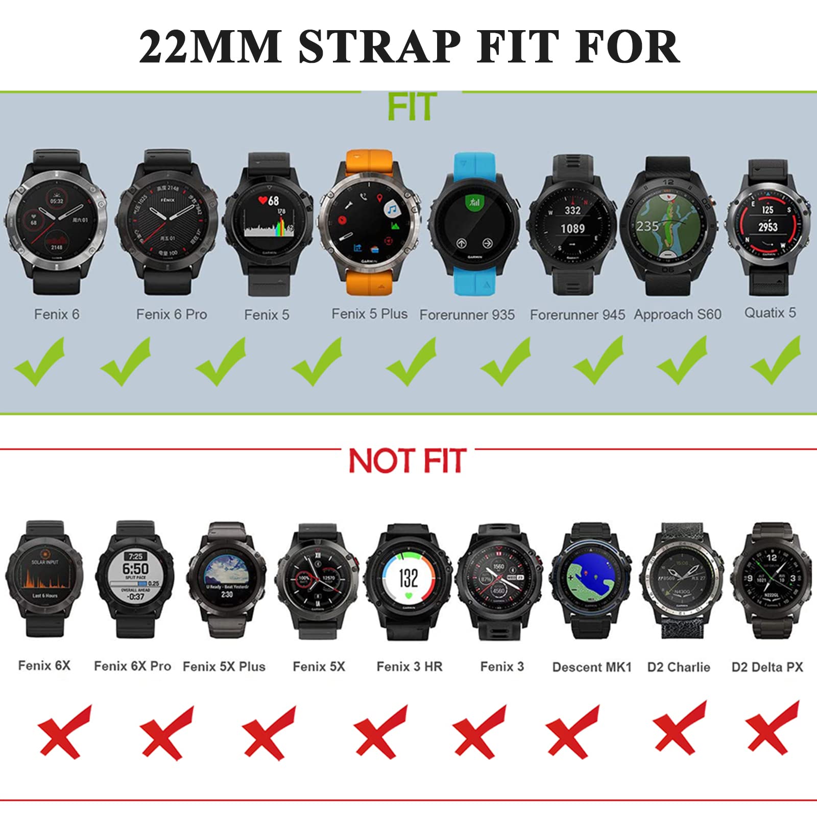 Mysnbkn Compatible With Fenix 5 Plus Replacement Silicone Watch Strap For Fenix 5 /Fenix 6/Fenix 6 Pro/Fenix 7/Forerunner 935/94