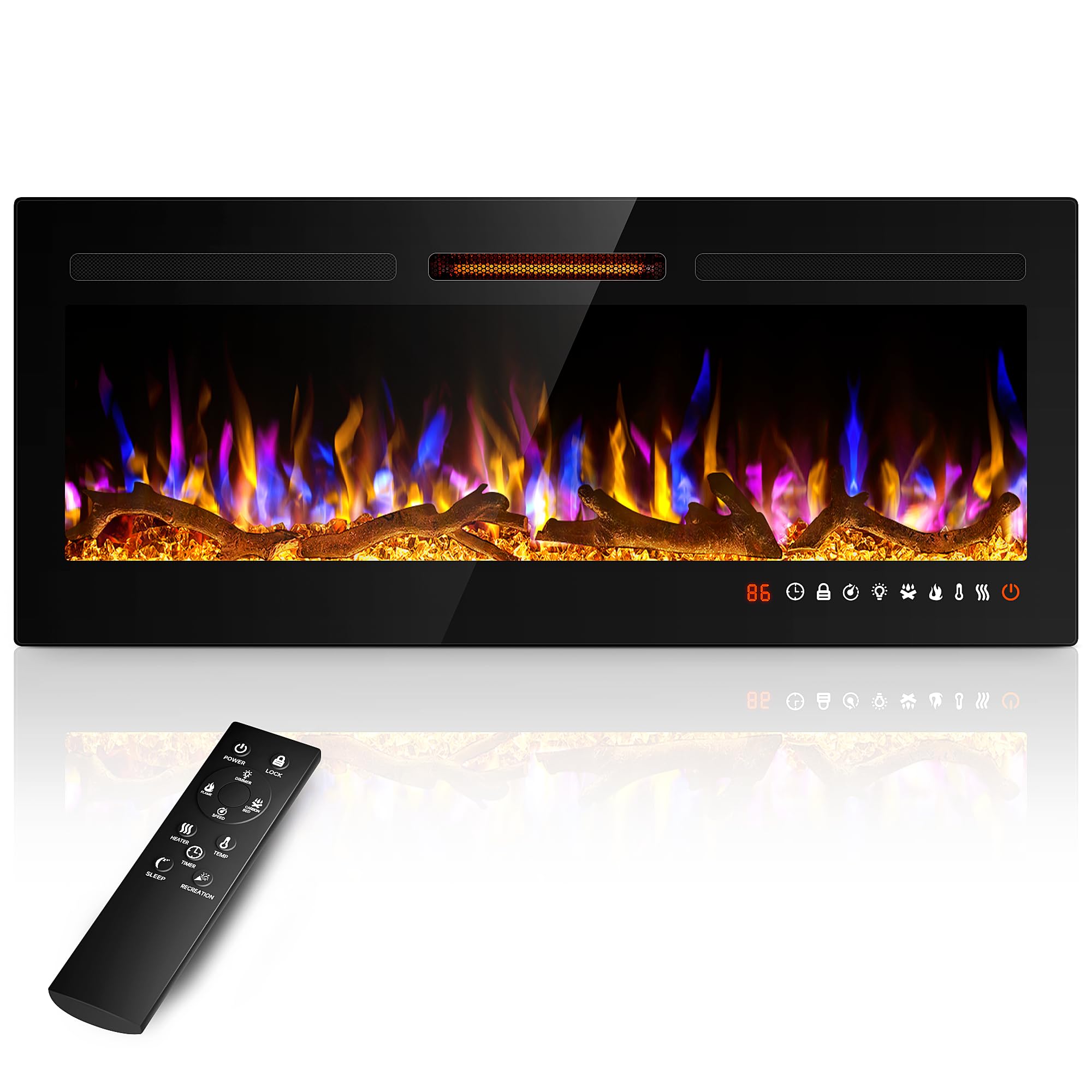 Alpaca 42'' Slim Electric Fireplace Recessed And Wall Mounted,Wall Fireplace And Freestanding Linear Fireplace, With Remote Cont