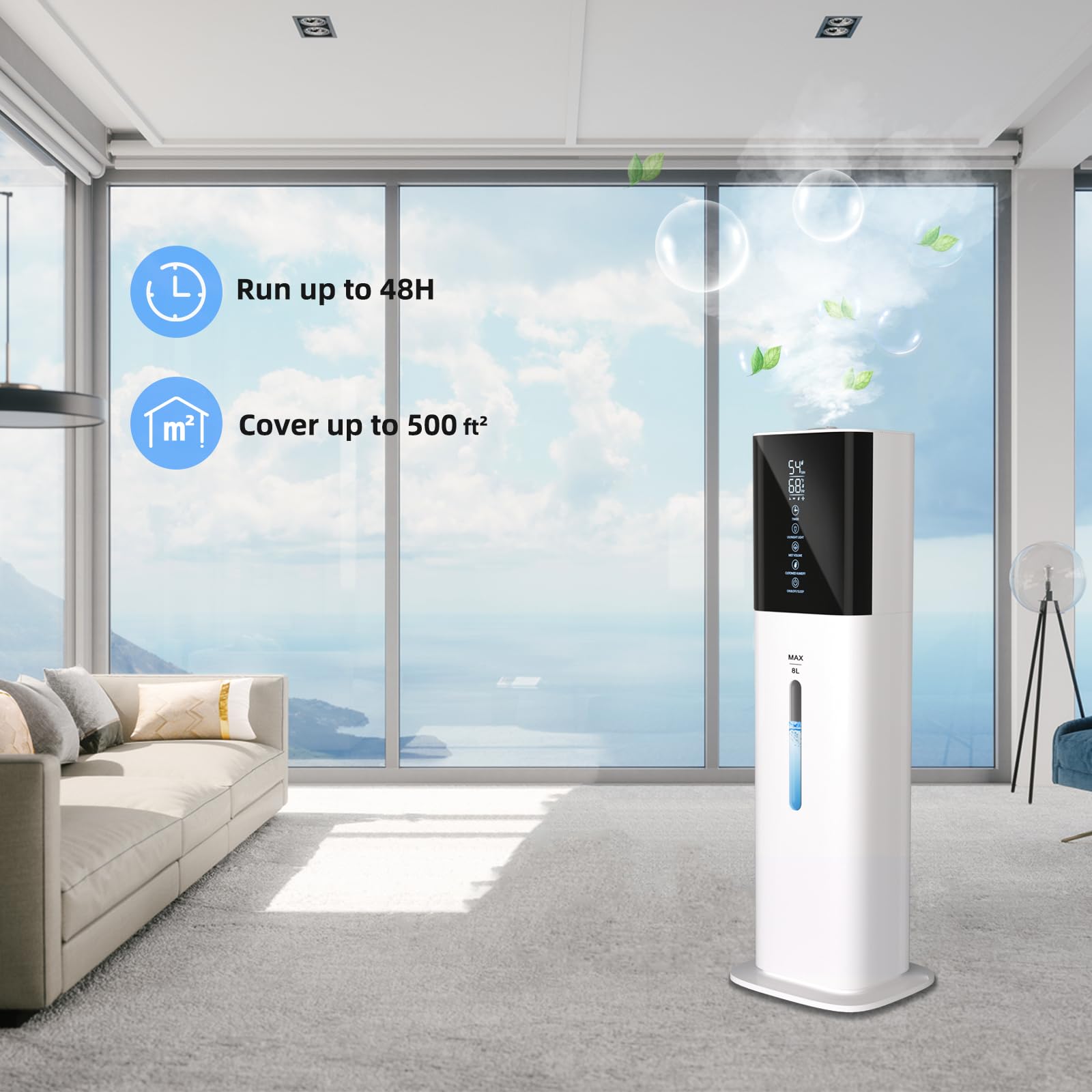 2.11Gal Ultrasonic Cool Mist Humidifier With Timer And Humidistat For Large Rooms   Home, Bedroom, Baby, Adults, Plants