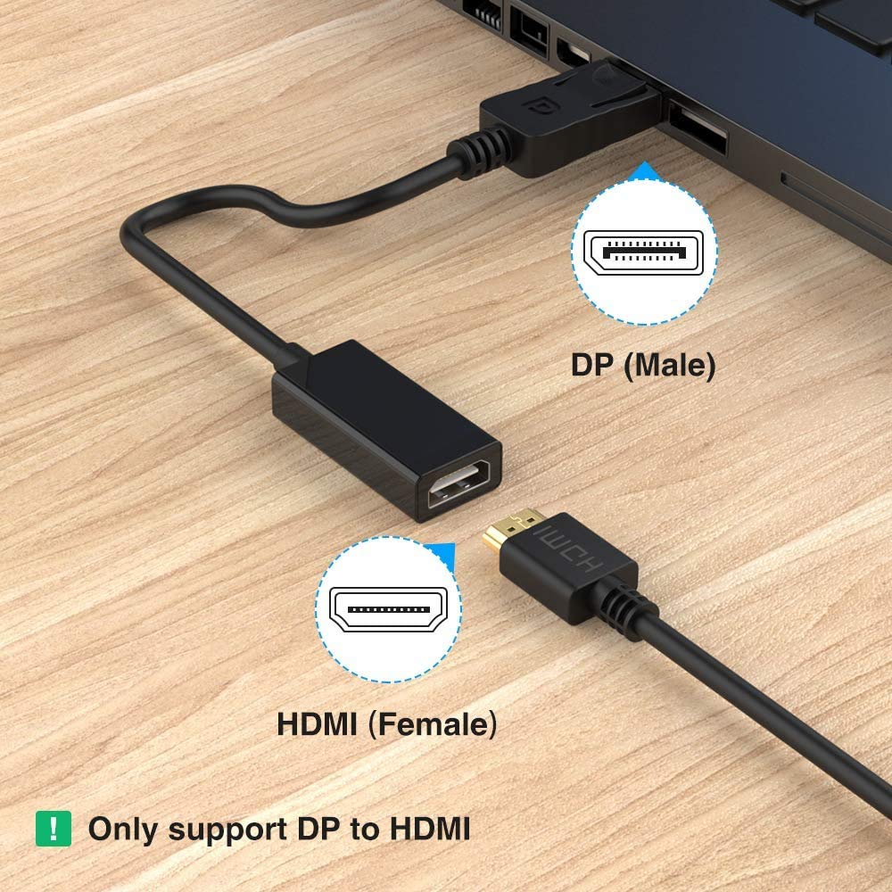 Bonzon Br Displayport To Hdmi Adapter, Portable, Transmits Hd Audio And Video, Supports 1920X1200 / 1080P, Gold Plated Connector