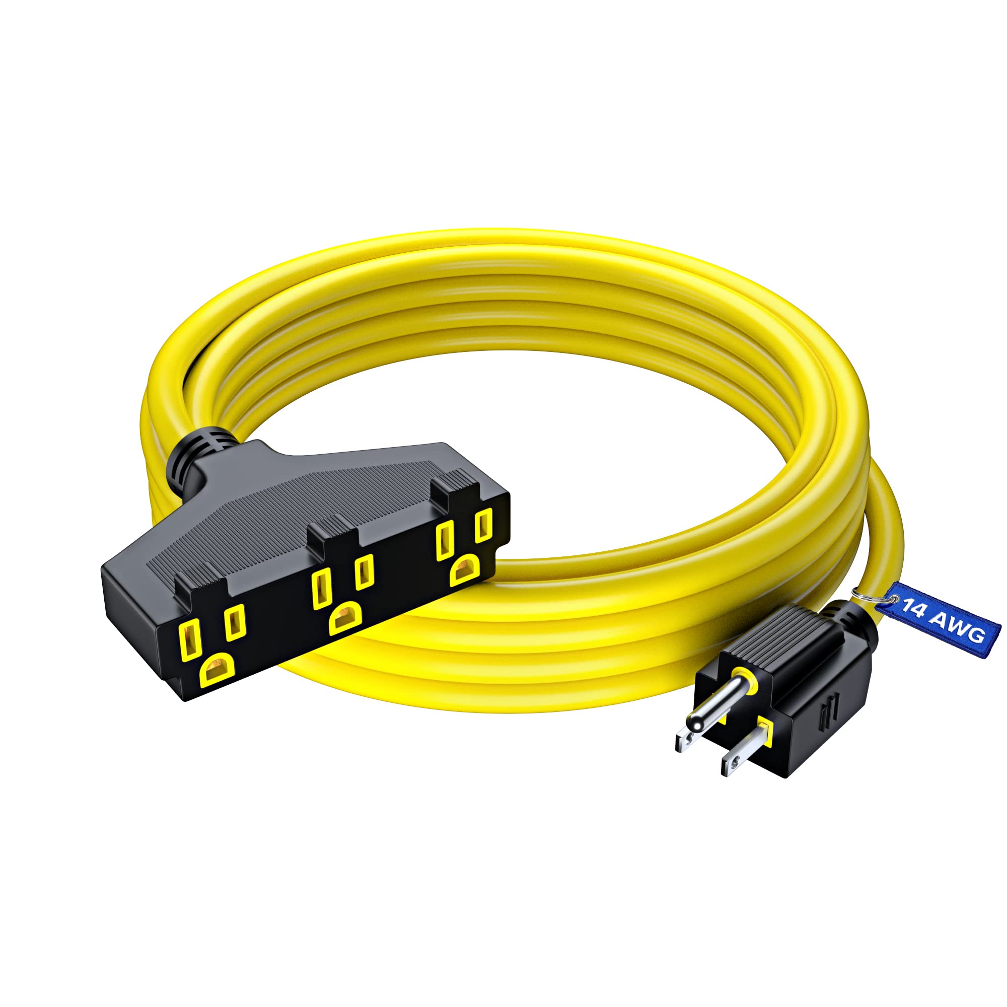 Extension Cord 15 Feet, Sjtw Extension Cord With Multiple Outlets, 14 Gauge (Yellow) Etl Listed
