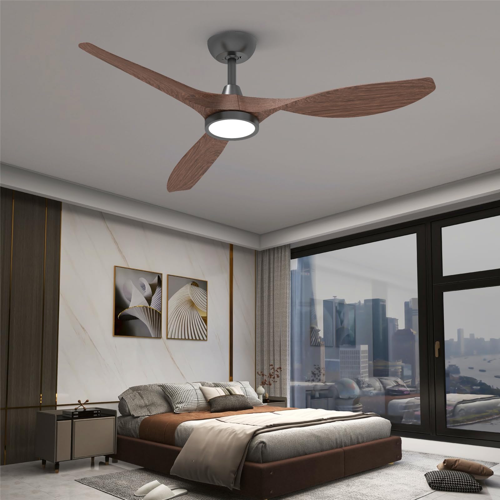 Roomratv Ceiling Fans with Lights and Remote, Ceiling Fan 52 Inch Woodgrain Color Quiet DC Motor 3 CCT Memory Modern Large Airfl