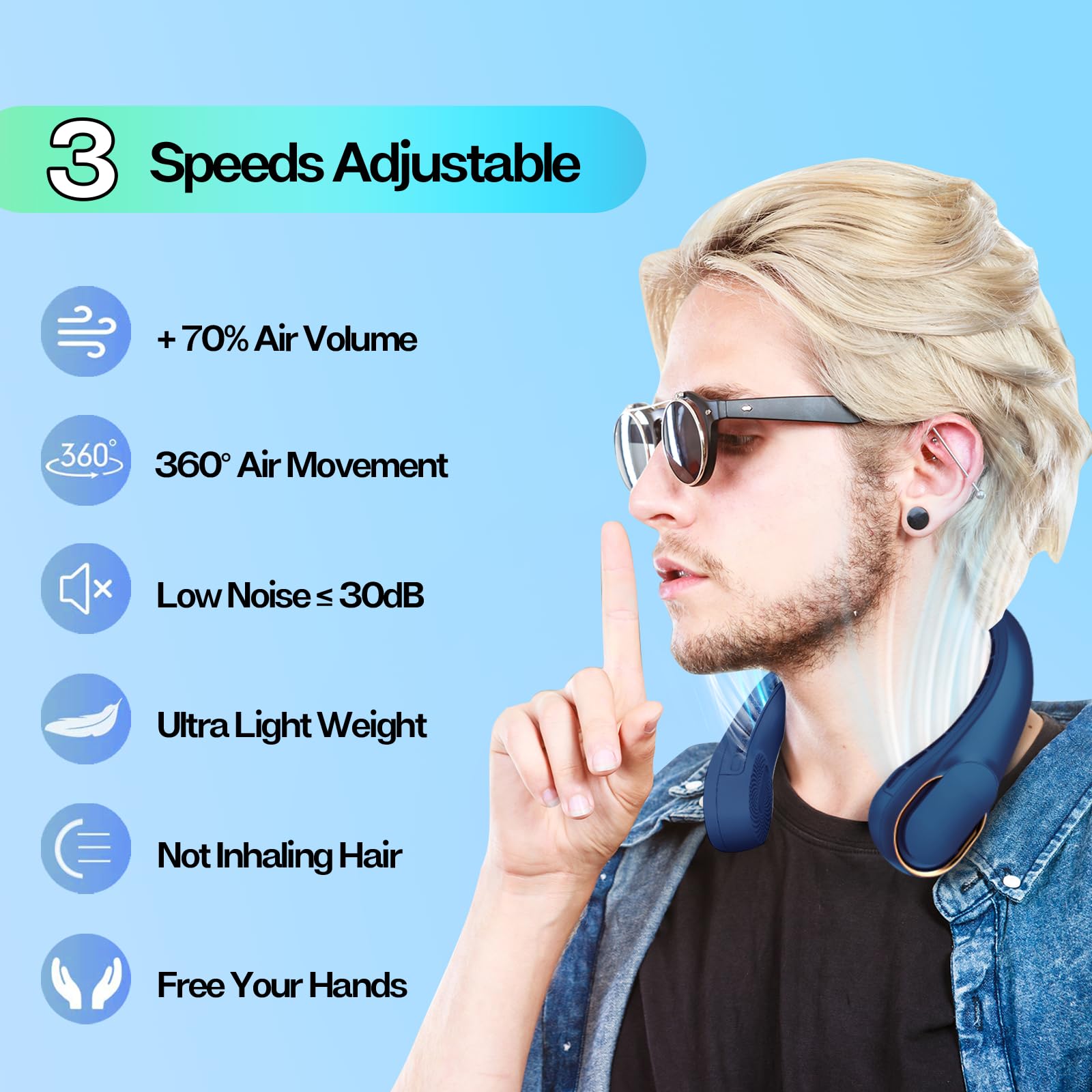 Portable Neck Fan, Personal Bladeless Rechargeable, Upgraded 4000Mah Battery & 360 Surrounding Air Outlet, Increase Air Volume,