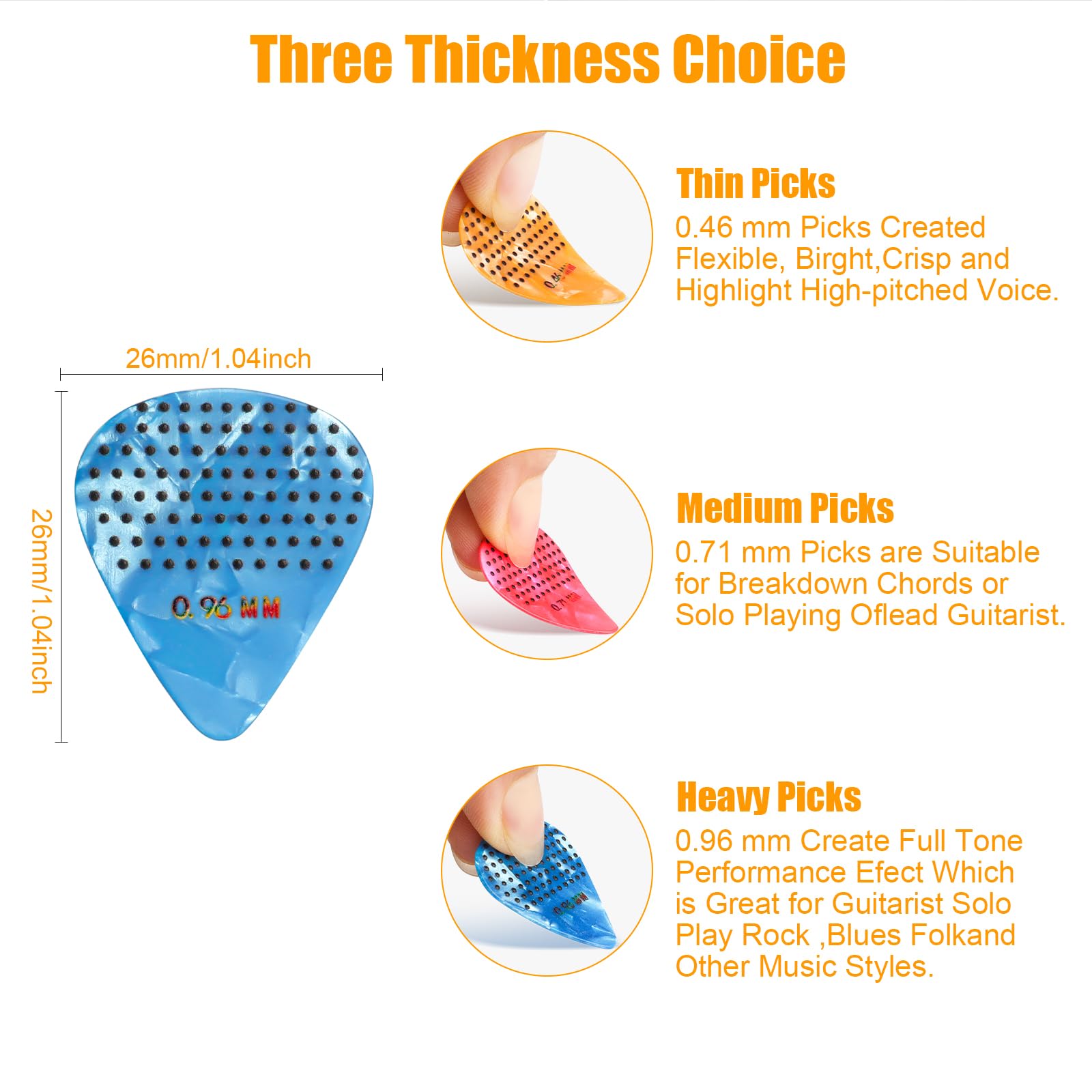 Non Slip Guitar Picks, 0.46 0.71 0.96Mm Includes Thin Medium Heavy Guitar Picks,30Pcs Variety Colorful Celluloid Plectrums With