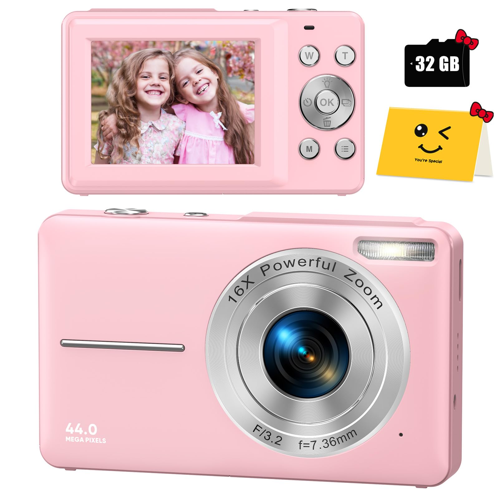 Digital Camera, Fhd 1080P Digital Camera For Kids With 32Gb Sd Card Compact Point And Shoot Camera 16X Zoom Anti Shake Portable 