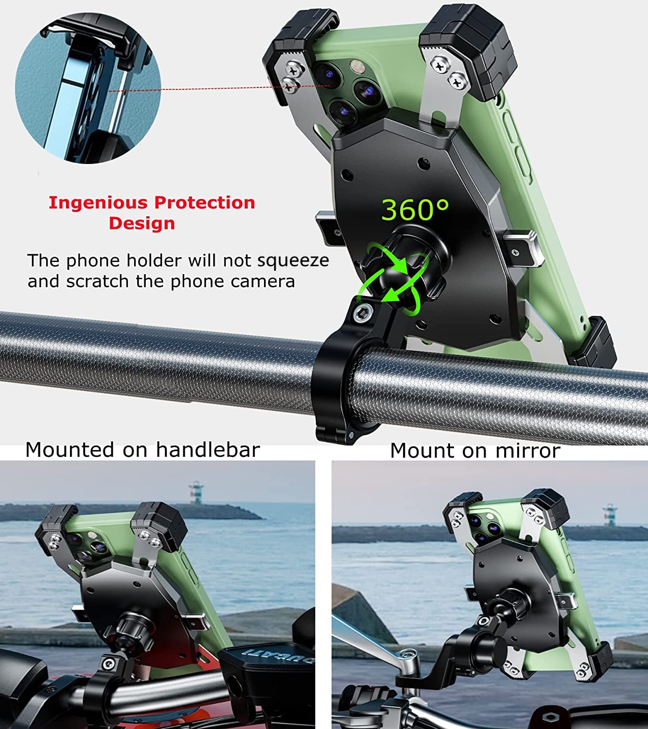 Kewig Motorcycle Phone Mount, Bike Phone Mount, 1S One Push Automatically Lock & Release, Bicycle Scooter Phone Handlebar Clip C