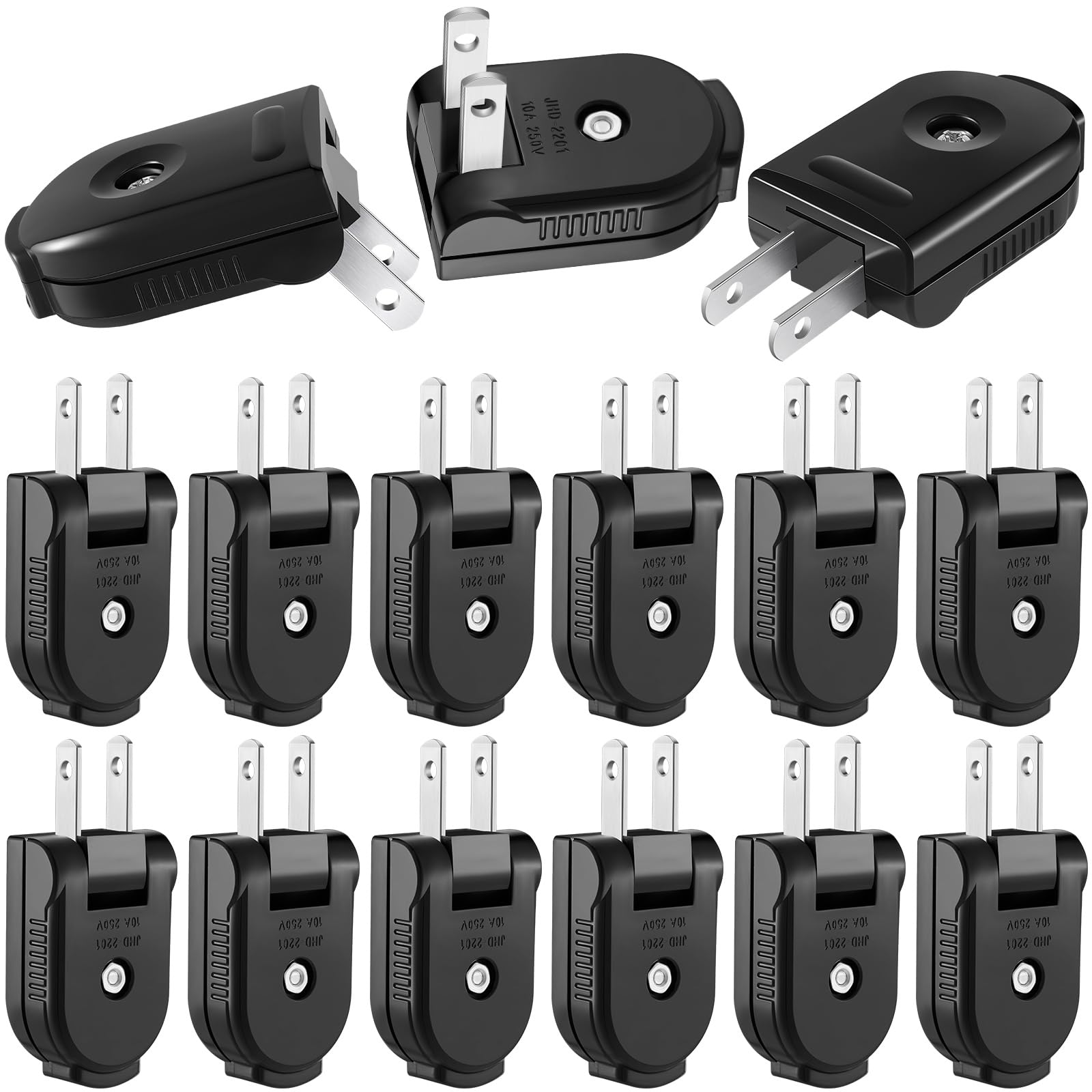 Flutesan 15 Pcs Extension Cord Replacement Plug 2 Prong 125V 15A Male Power Plug Rotatable Electric Plugs Lamp Plug For Small Ap