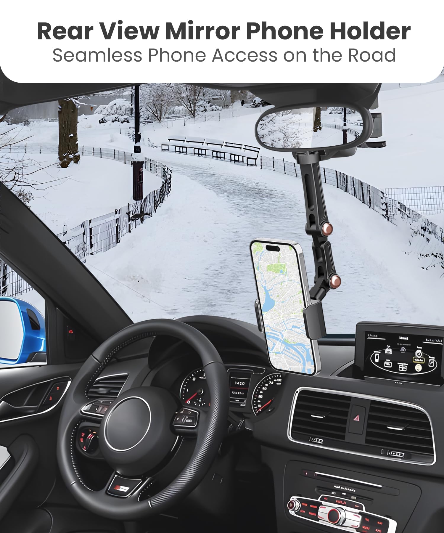 Karmus Rear View Mirror Phone Holder, Rearview Mirror Phone Holder For Car, Rotatable And Retractable Car Phone Holder Mount, Ca