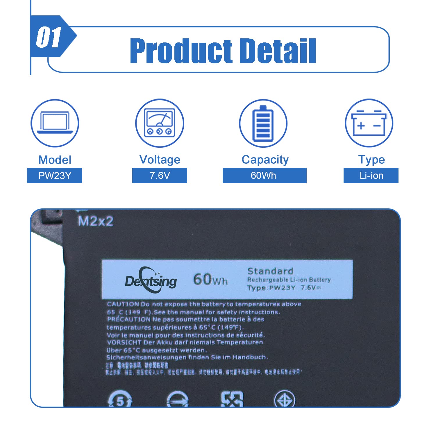 Dentsing Pw23Y Laptop Battery Compatible With Dell Xps 13 9360 P54G002 13 9360 D1605G 13 9360 D1605T 13 9360 D1609 13 9360 D1609