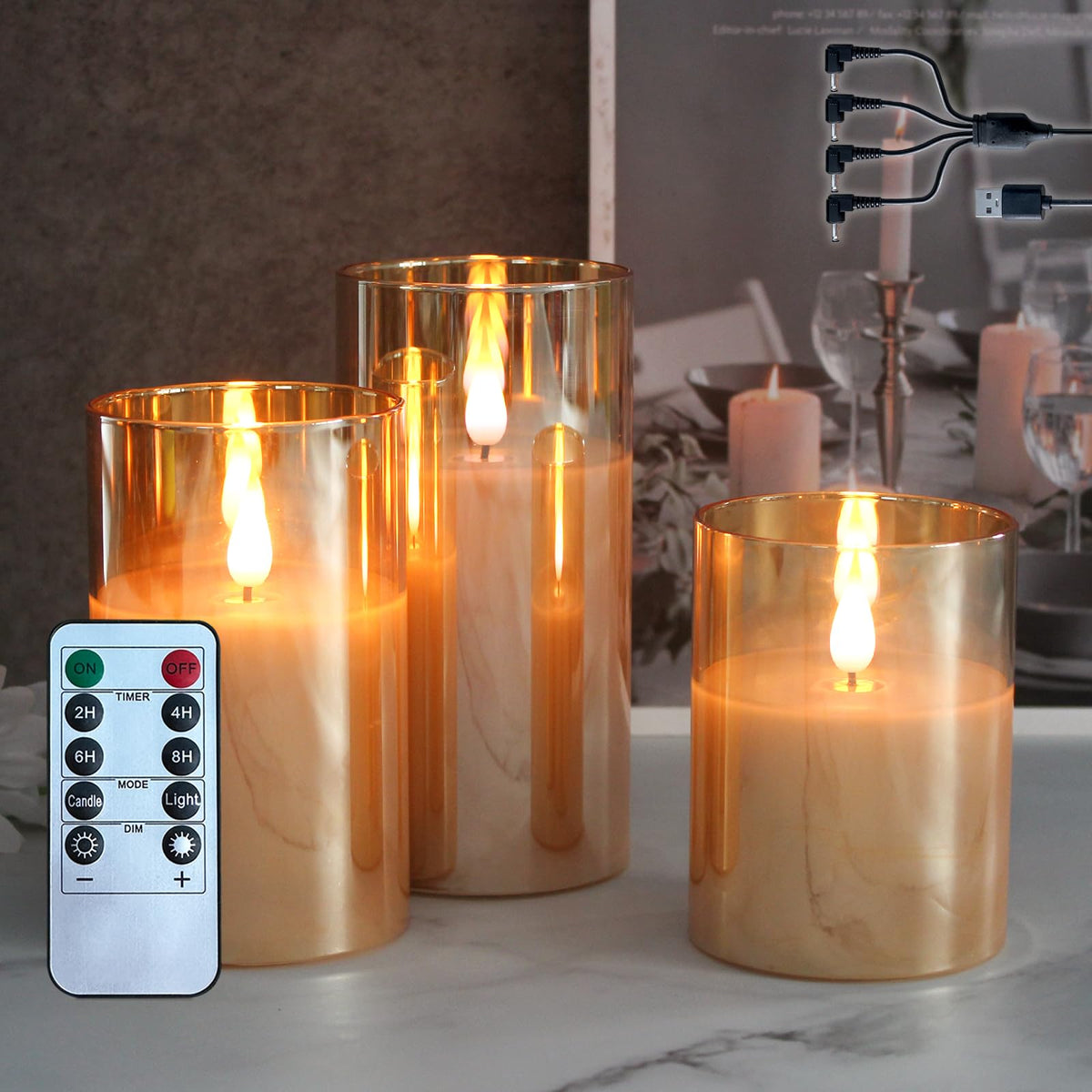 Ledholyt Rechargeable Flameless Candle, Flashing Led Pillar Real Wax Candle With Remote Control And Timer, Upgraded Teardrop Wic