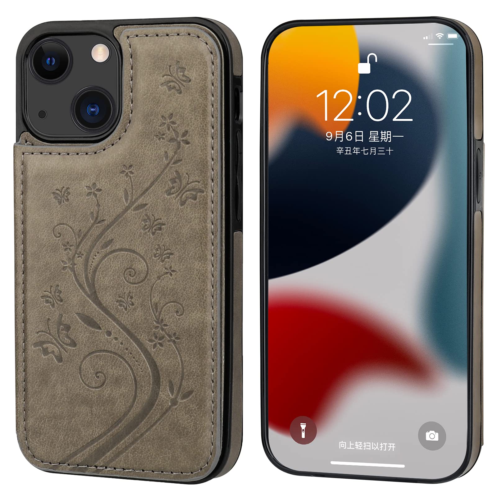 Vaburs Compatible With Iphone 13 Case Wallet With Card Holder, Embossed Butterfly Pattern Pu Leather Double Buttons Flip Shockpr