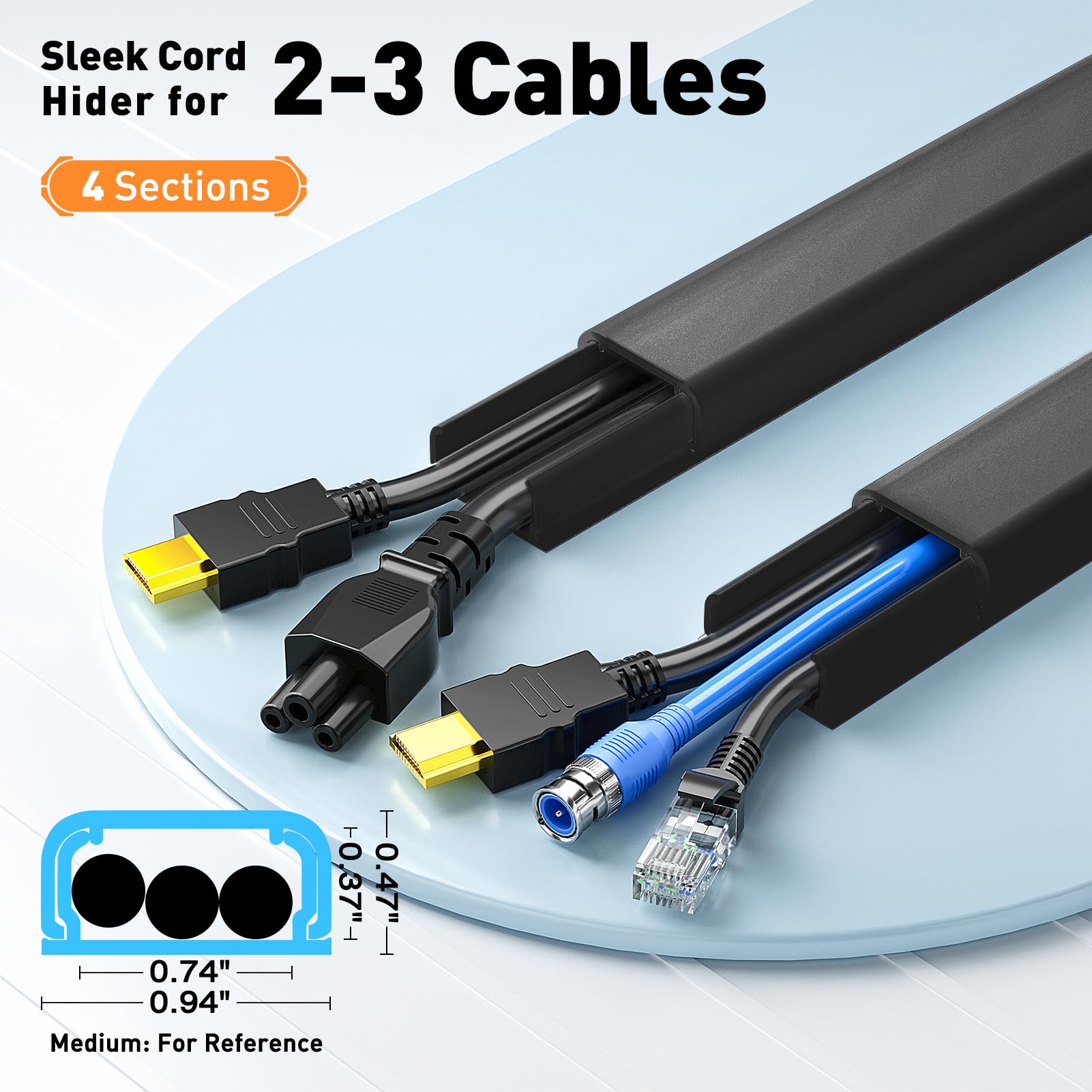 Delamu Black Cord Hider, 62.8In Tv Cable Hider, Cord Covers For Wires On Wall, Wire Hider Wire Covers For 2 3 Cords On Wall, Eas