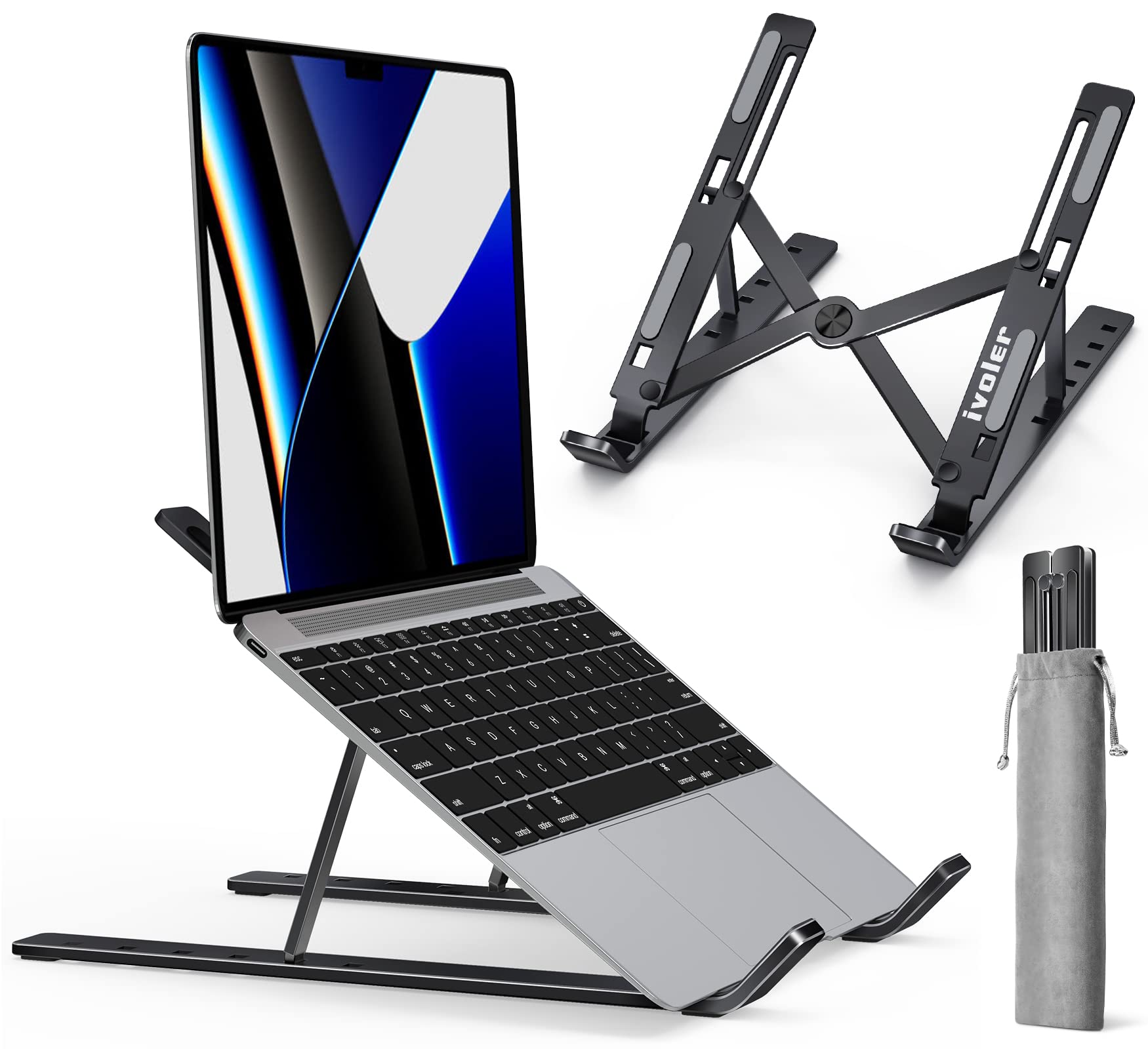 Ivoler Laptop Stand, Laptop Holder Riser Computer Tablet Stand, 6 Angles Adjustable Aluminum Ergonomic Foldable Portable Desktop Holder Compatible With Macbook,Ipad, Hp, Dell, Lenovo 10 15.6� Black