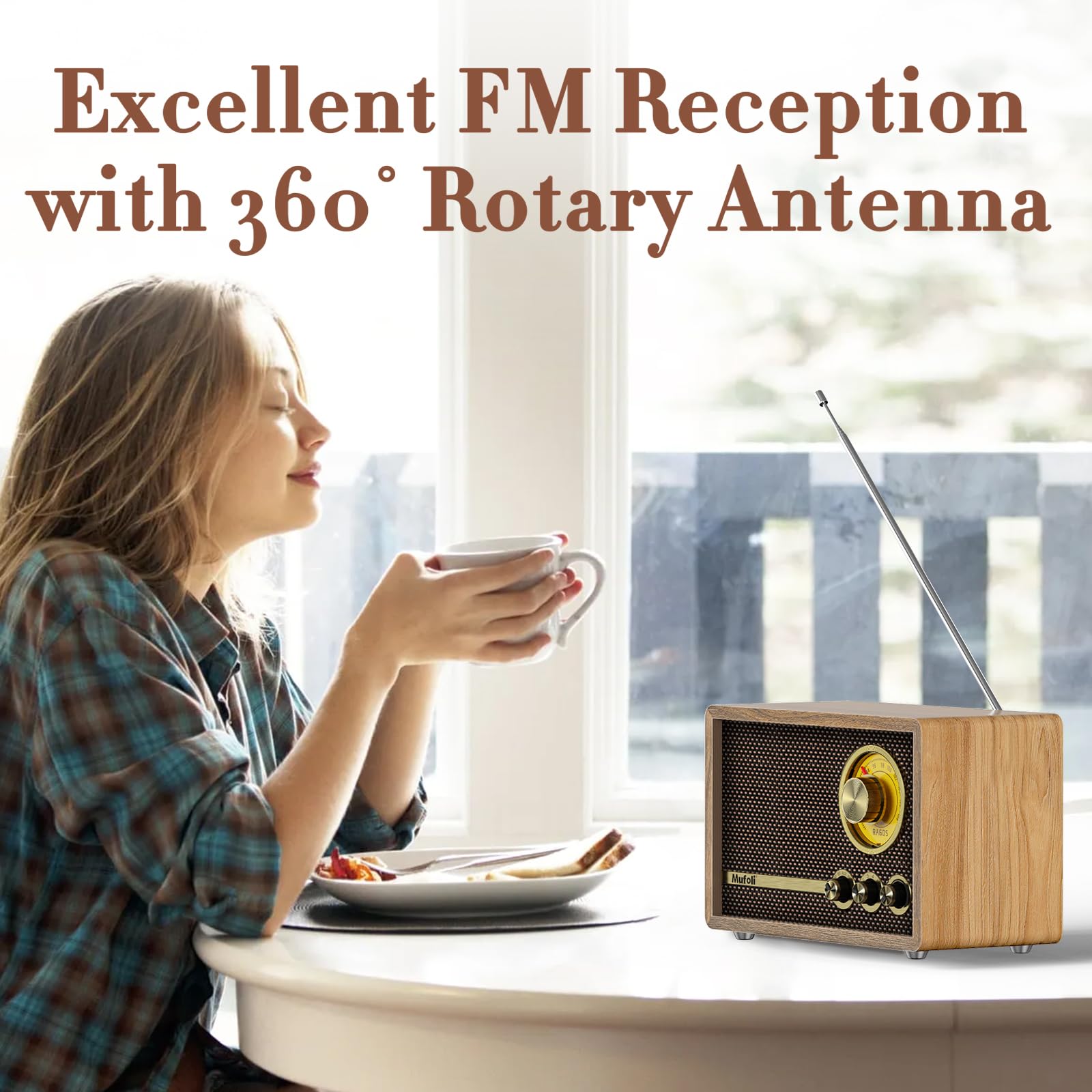 Mufoli Vintage Bluetooth Speaker, Wood Retro Radio With Bluetooth For Office, Home, Bedroom, Living Room, Office, Cafe, Radio Sp