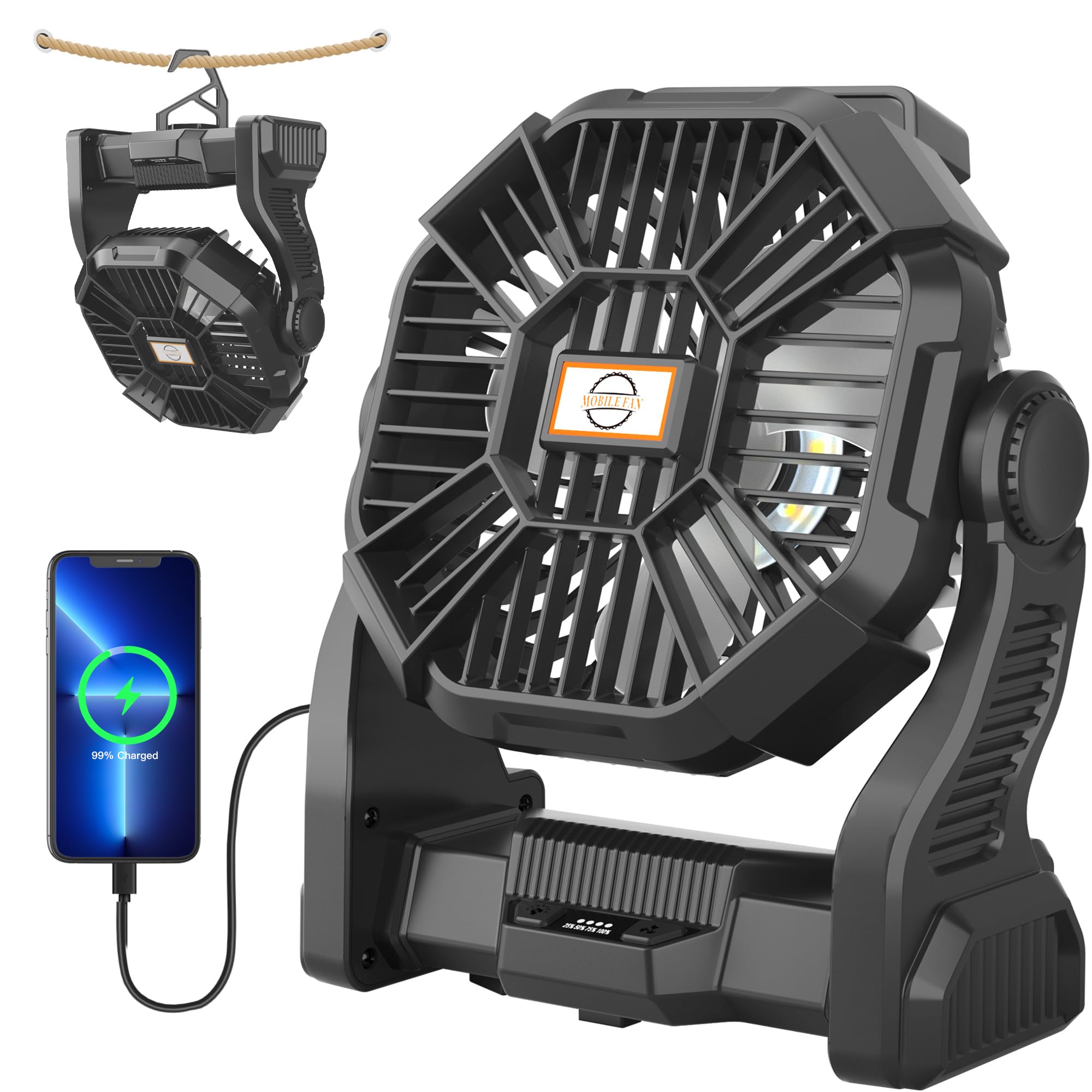 Tdlol Battery Operated Fan, Up 38H Rechargeable Camping Fan Battery Powered, 10In Battery Powered Fan Outdoor Camping Fan With L