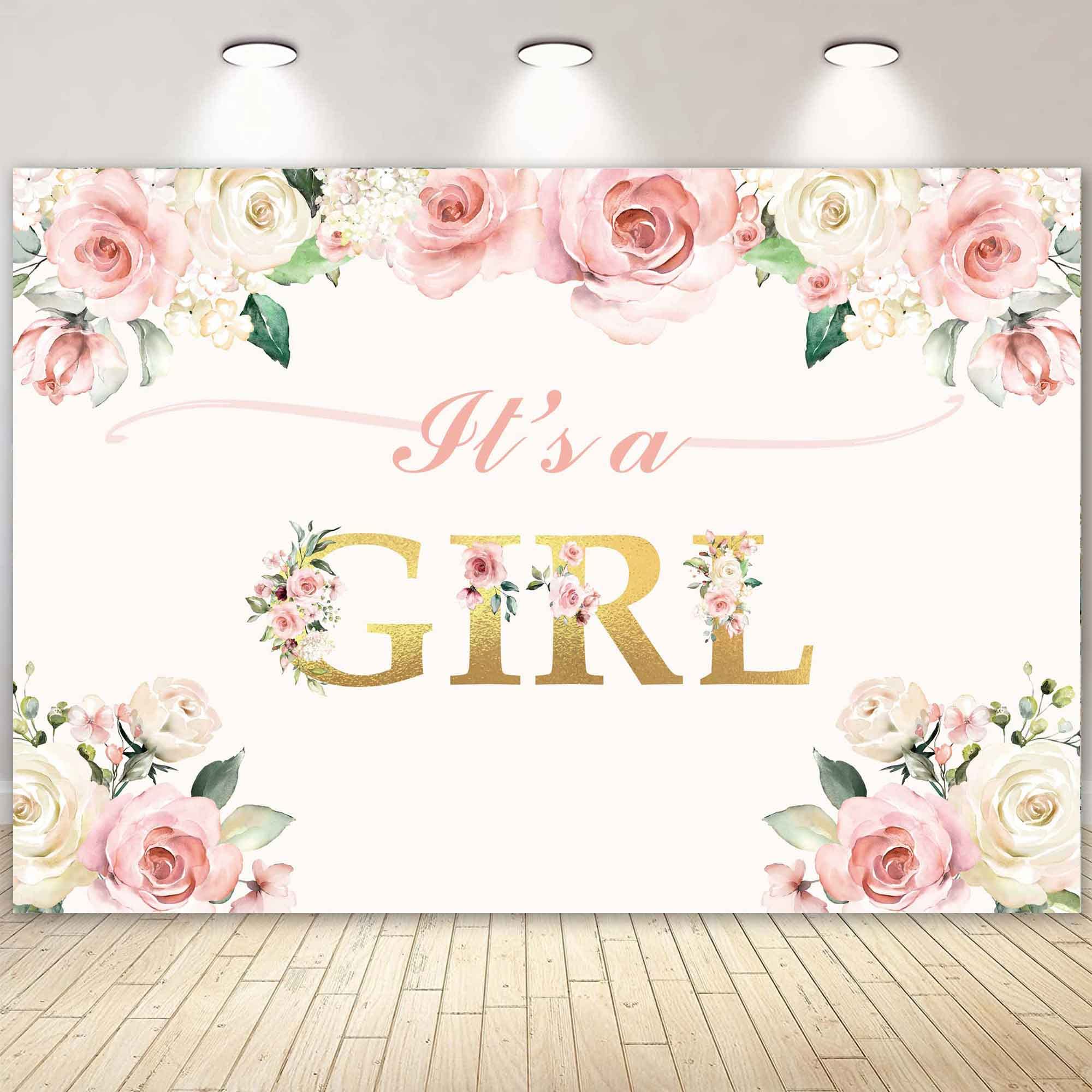 Livucee It'S A Girl Baby Shower Backdrop Party Decorations Watercolor Pink Floral Photography Background Gender Reveal Favors Bi