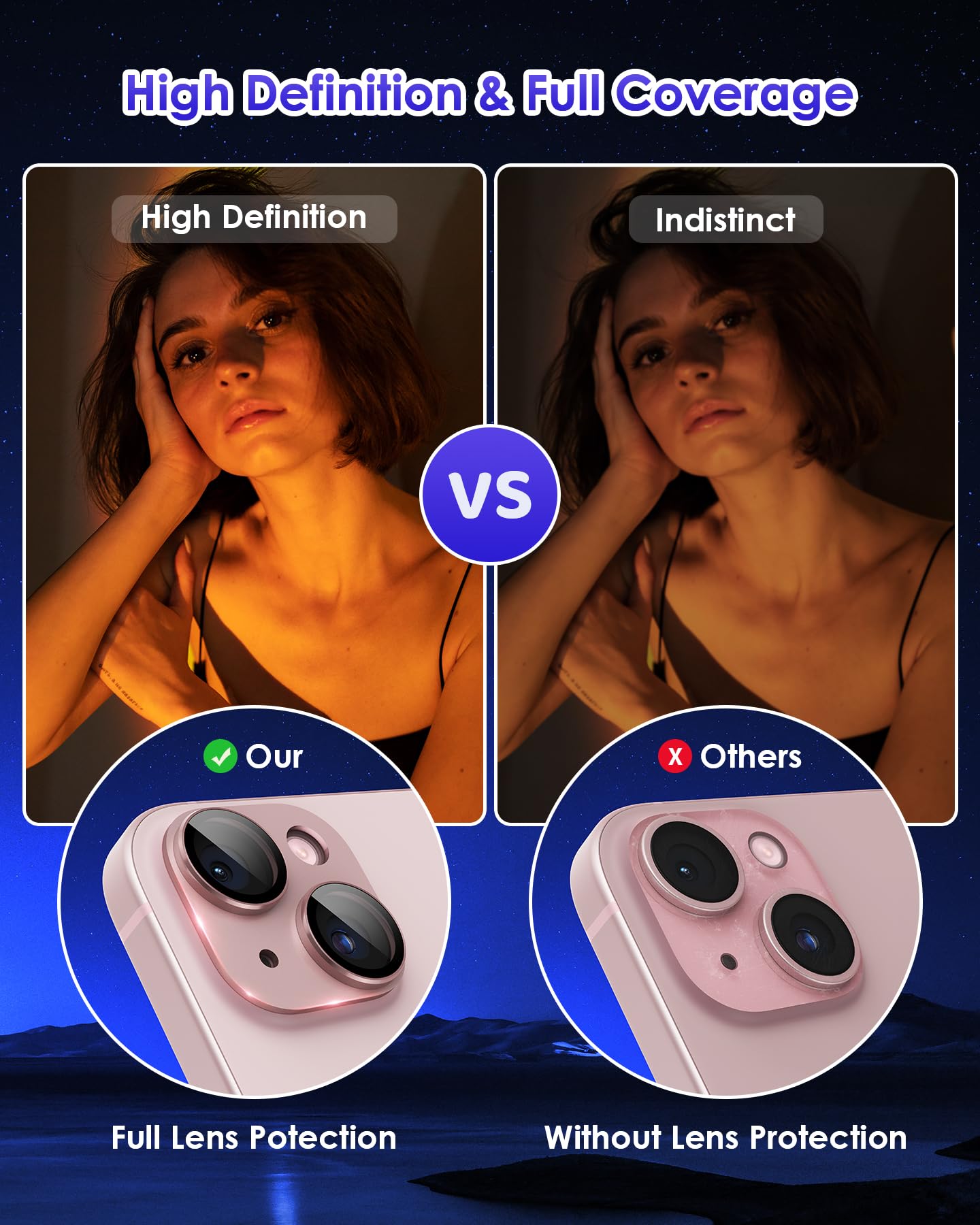 Kanosan For Iphone 15 Plus/Iphone 15 Camera Lens Protector Metal Plus Aluminium Alloy Ring 9H Tempered Glass Screen Case Friendl