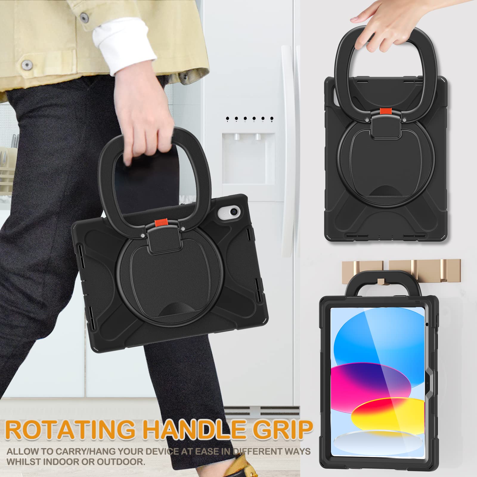 Braecn Case For 10.9    Ipad 10Th Generation 2022 A2696 A2757 A2777, Protective Silicone Rugged With Screen Protector/Swivel Rin