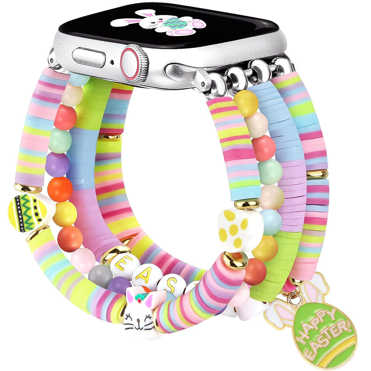 Jr.Dm Easter Eggs Beaded Bracelet Compatible With Apple Watch 40Mm 41Mm 38Mm 42Mm For Women, Cute Preppy Stackable Handmade Stre
