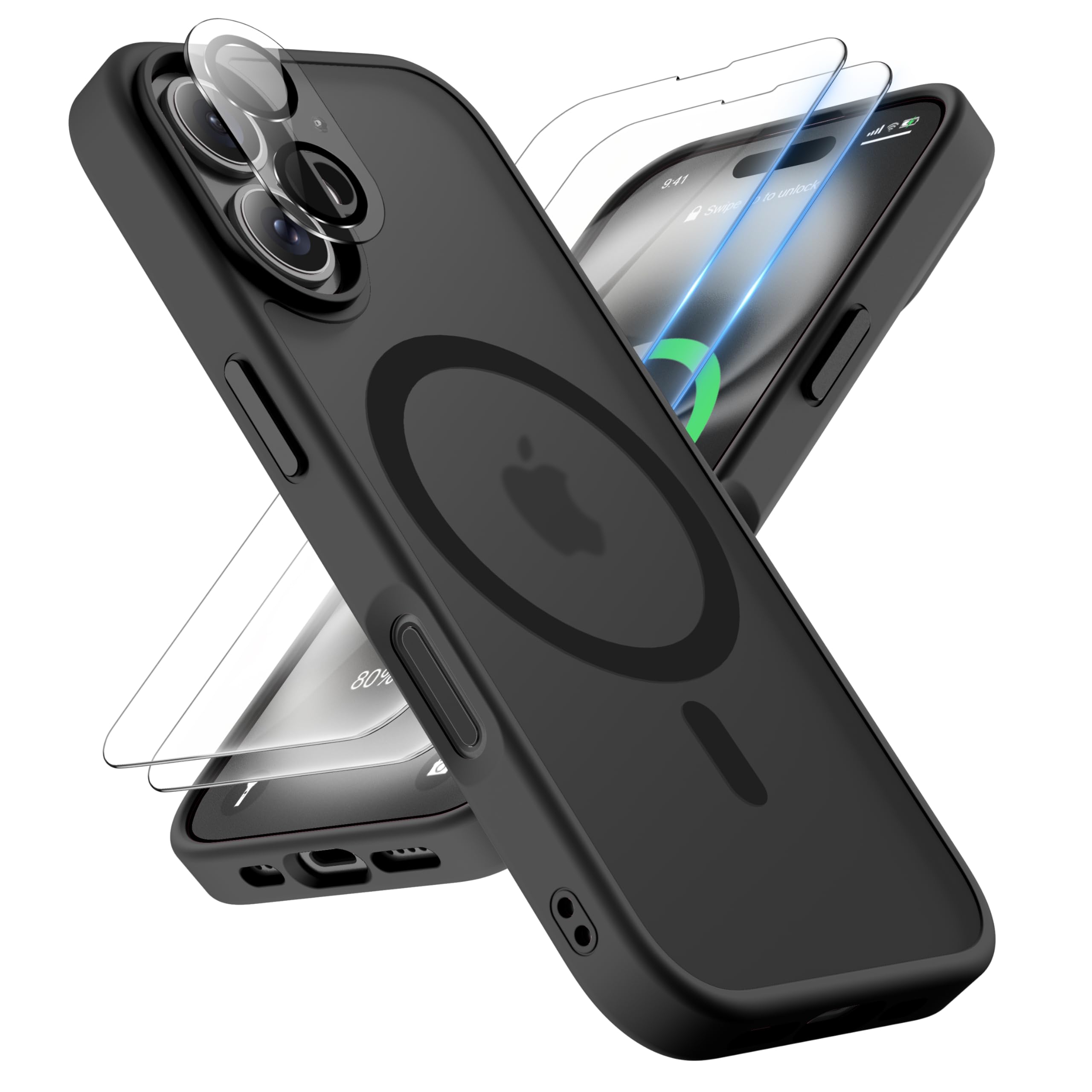 ORETECH Magnetic for iPhone 16 Plus Case, [Compatible with MagSafe] [2 Pcs Screen Protectors + Camera Lens Protector] [15 FT Dro