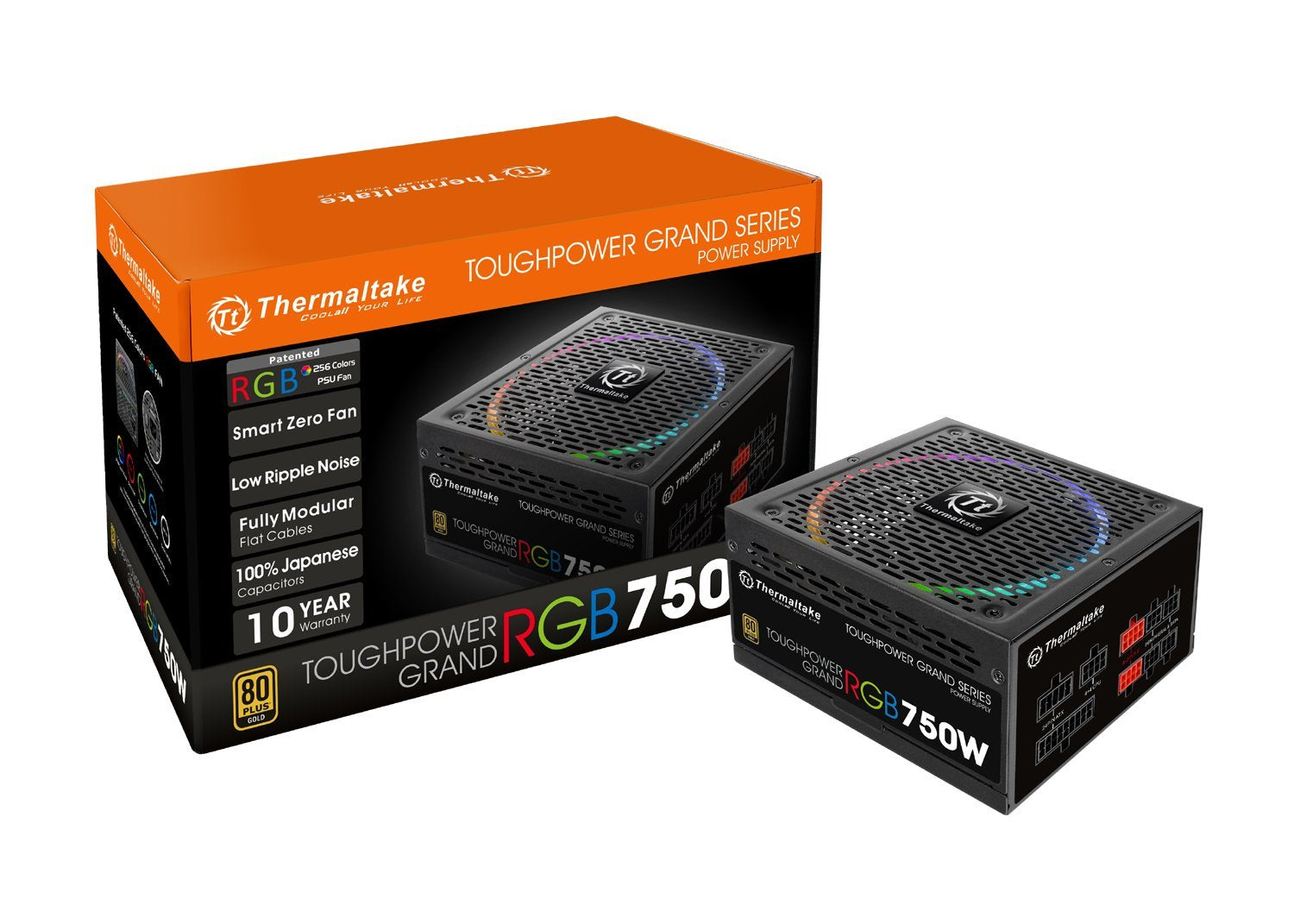 Thermaltake Toughpower Grand RGB 750W 80+ Gold Smart Zero 256-Color RGB Fan Fully Modular Power Supply 10 YR Warranty PS-TPG-075