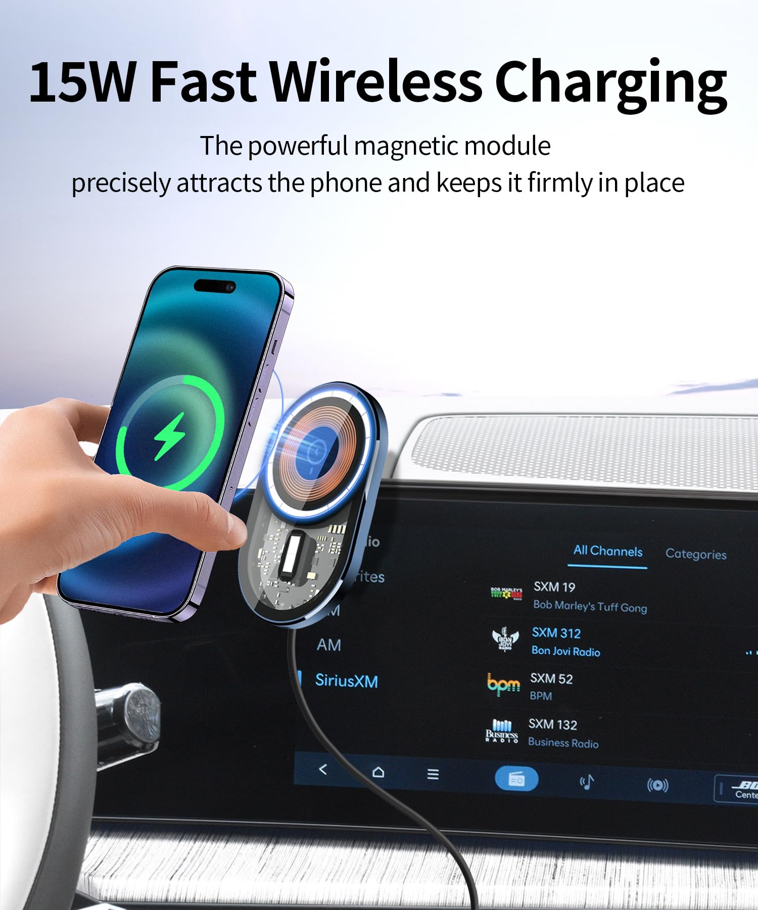 Masergogo Wireless Charging Car Phone Holder For Hyundai Santa Fe/Hybrid 2024 2025 / Santa Cruz 2025 Accessories 12.3 Inch Scree