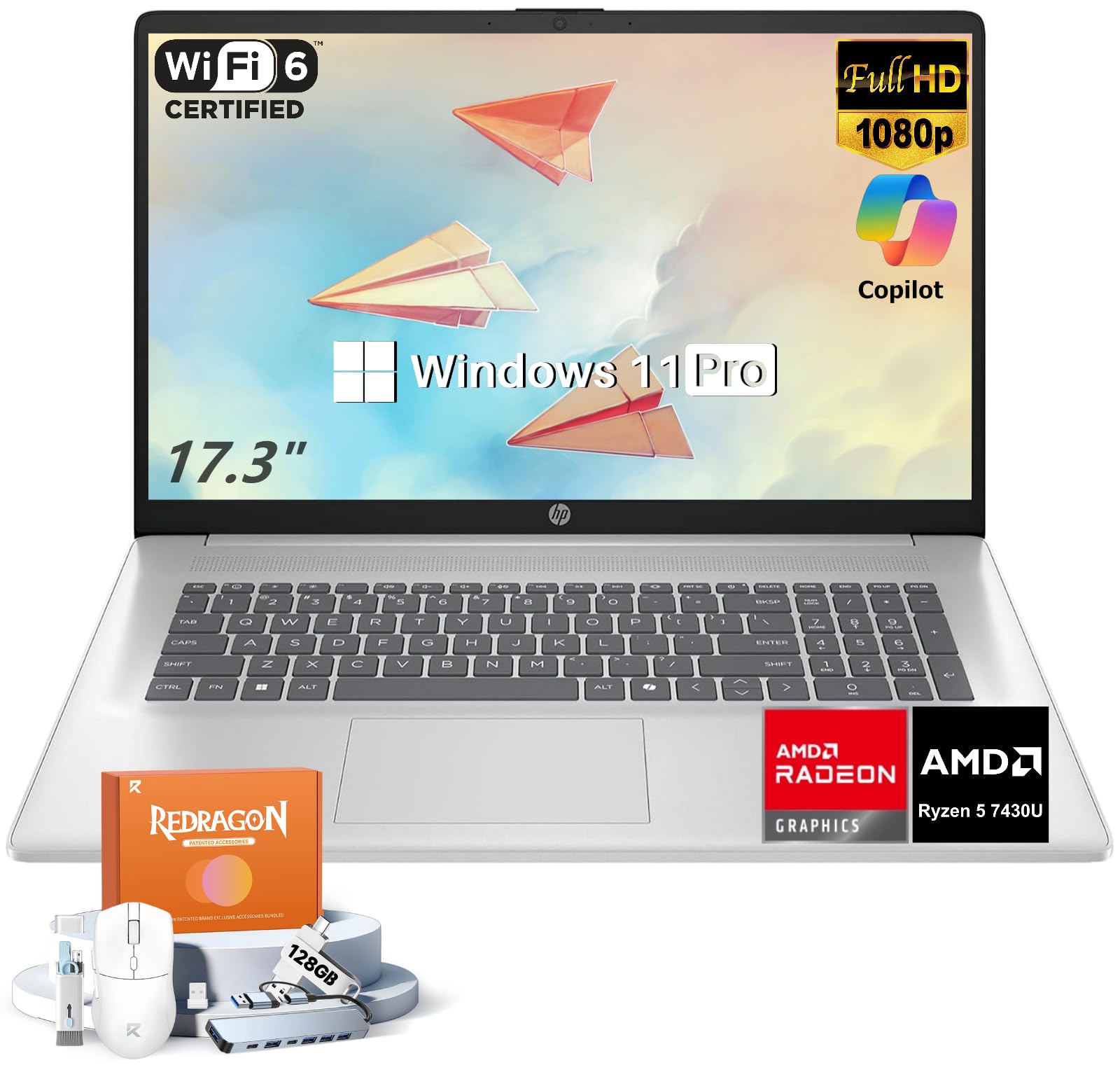 HP 2026 17.3 Laptop for Business & Student, AMD Ryzen 5 7430U(up tp 4.3GHz), 32 GB RAM, 1 TB SSD, FHD IPS Anti-Glare Display, AM